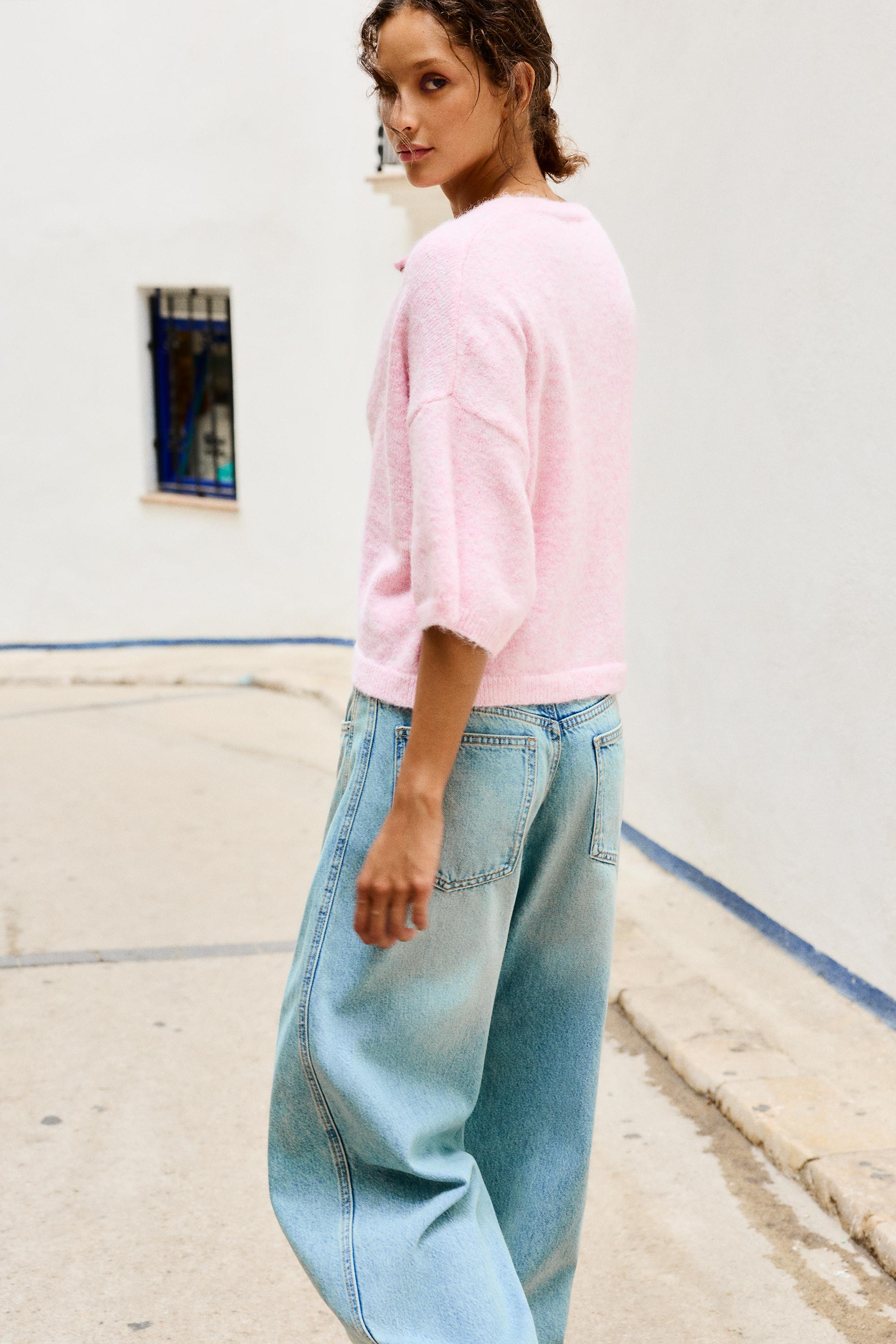 Short sleeve cardigan — Pink marl