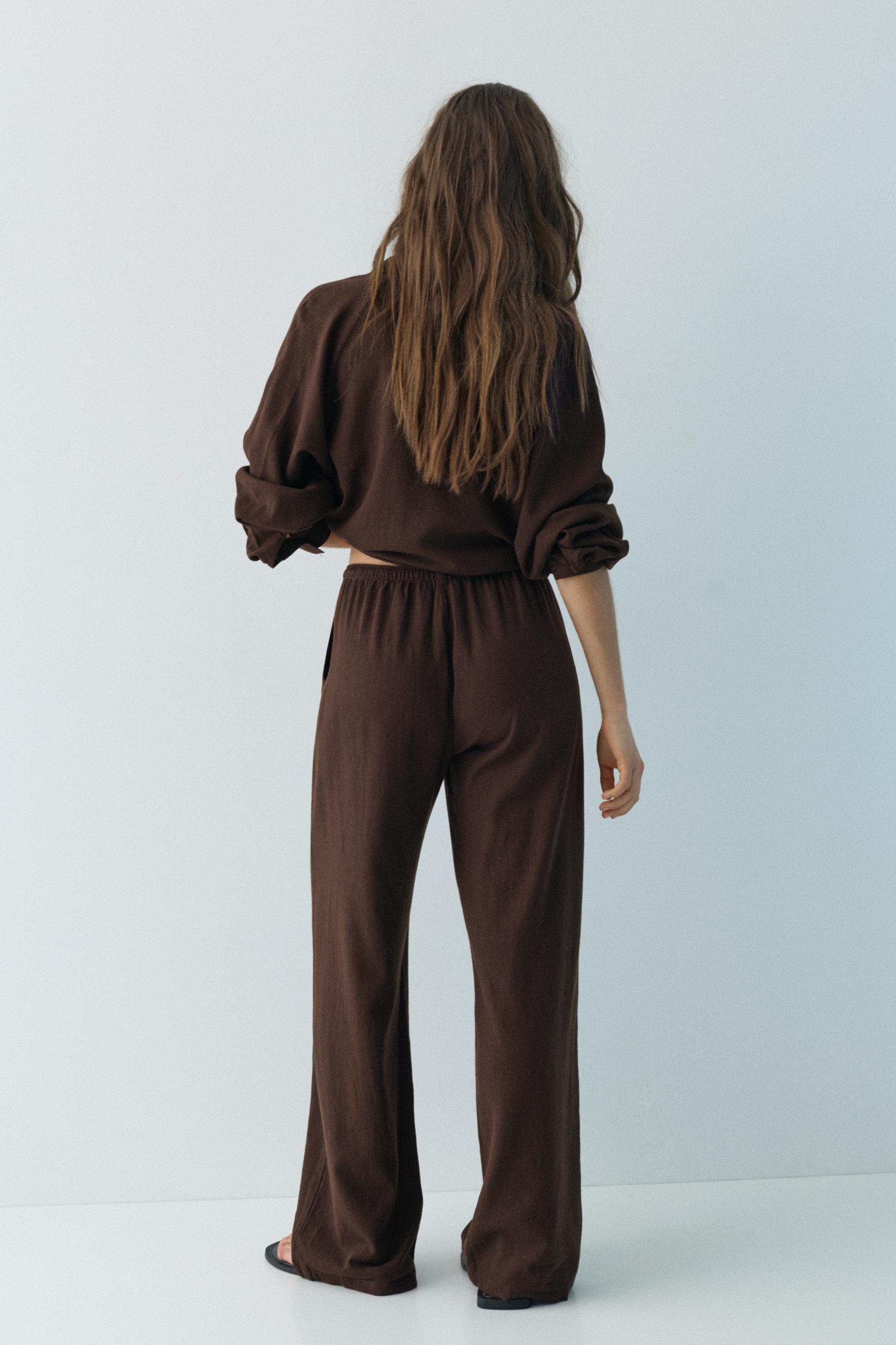 Flowy trousers with linen — Brown