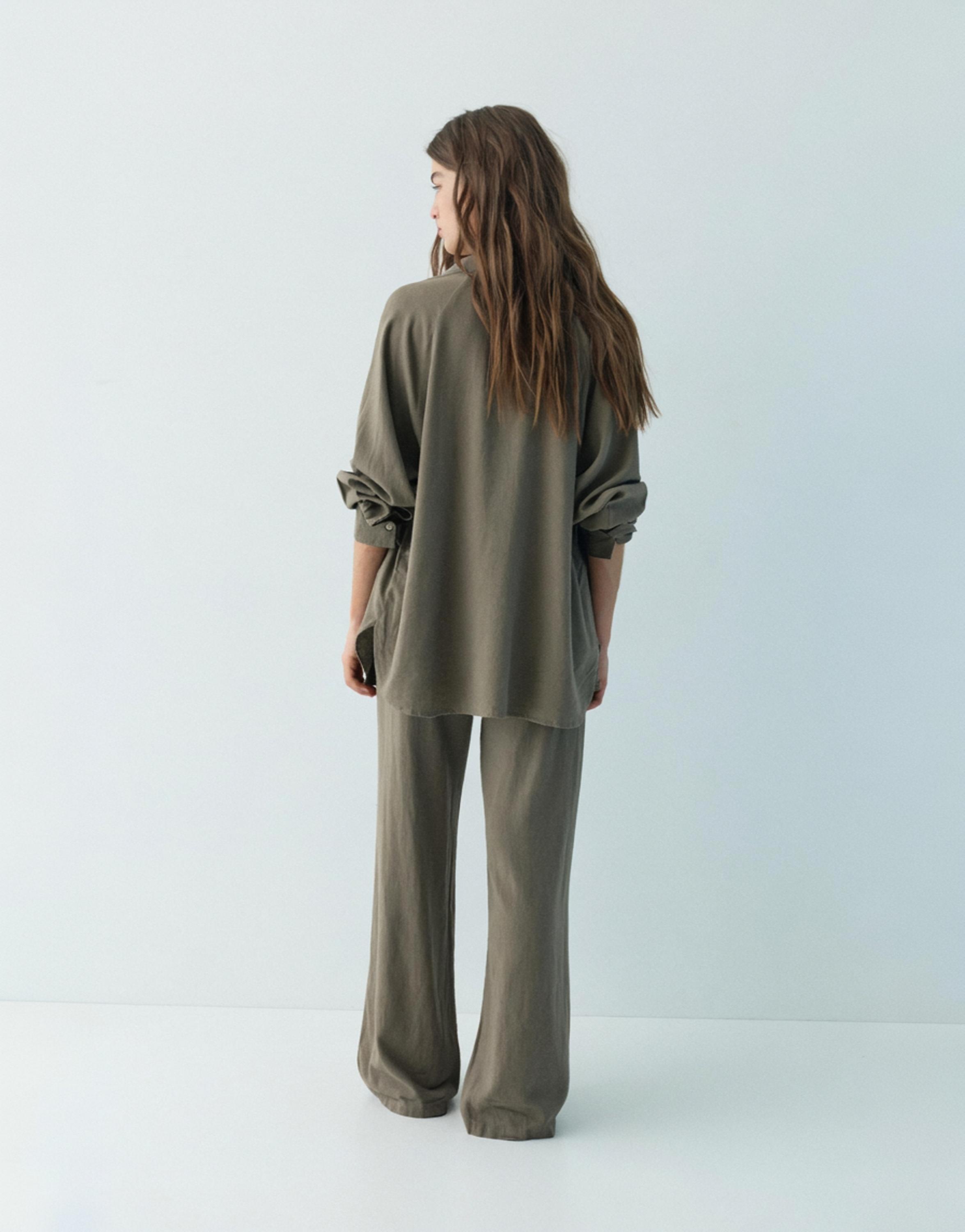 Flowy trousers with linen — Mole brown