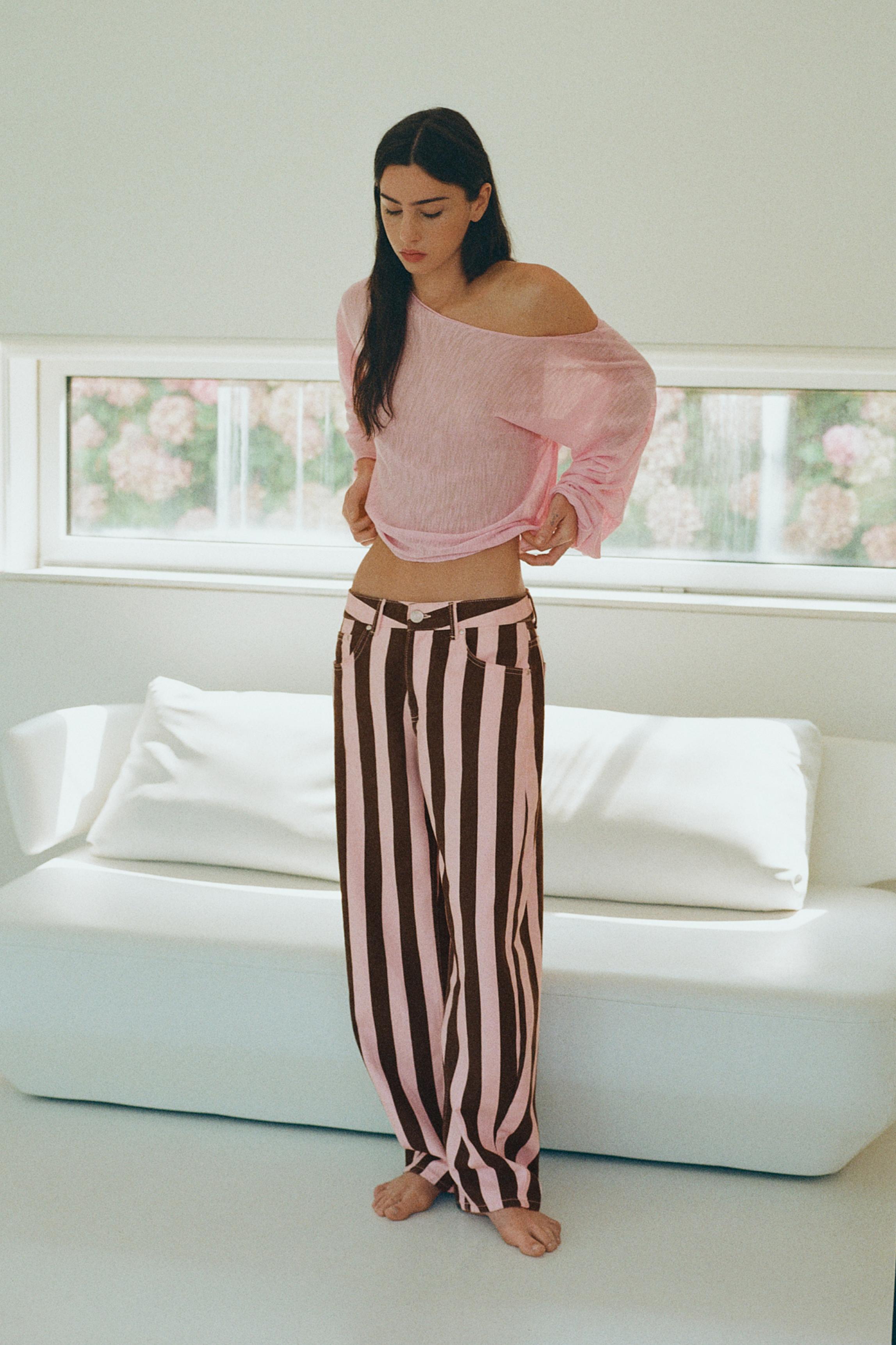 Striped barrel jeans — Rose pink