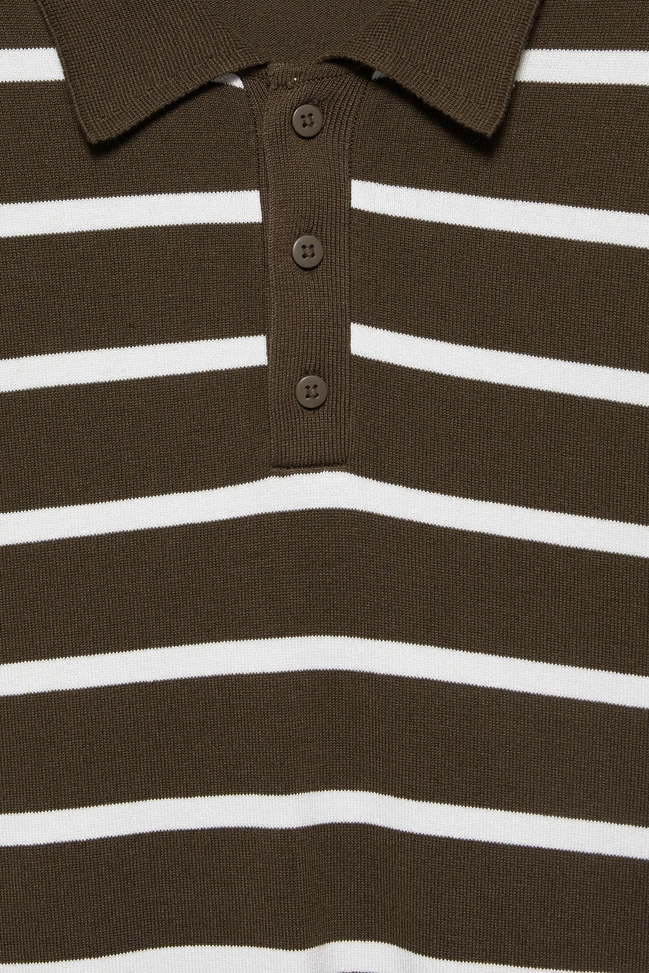 Striped knit polo shirt — Chocolate