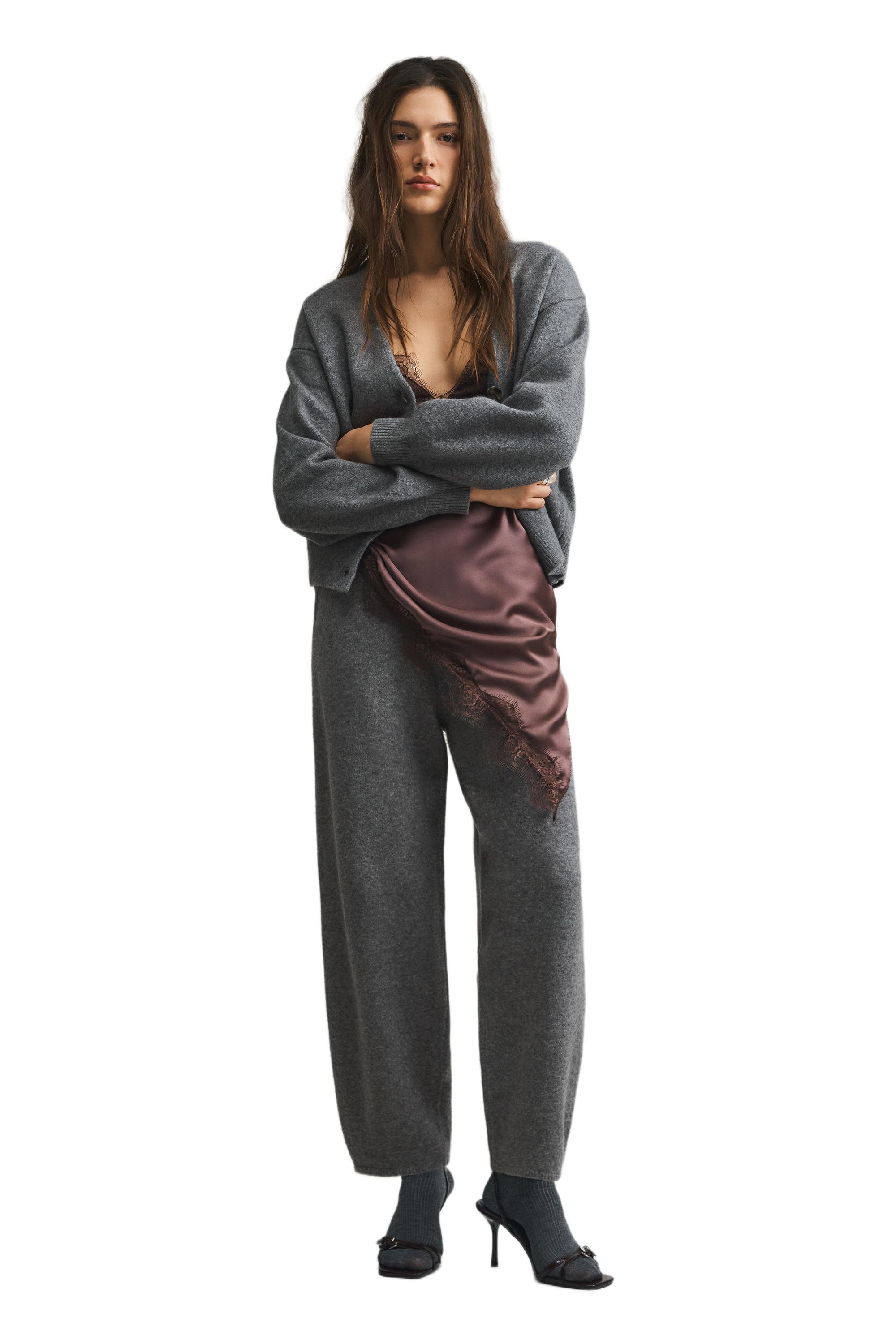 Knit barrel pants — Medium grey