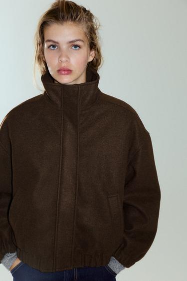 Cloth bomber jacket with a high neck — Brown 1