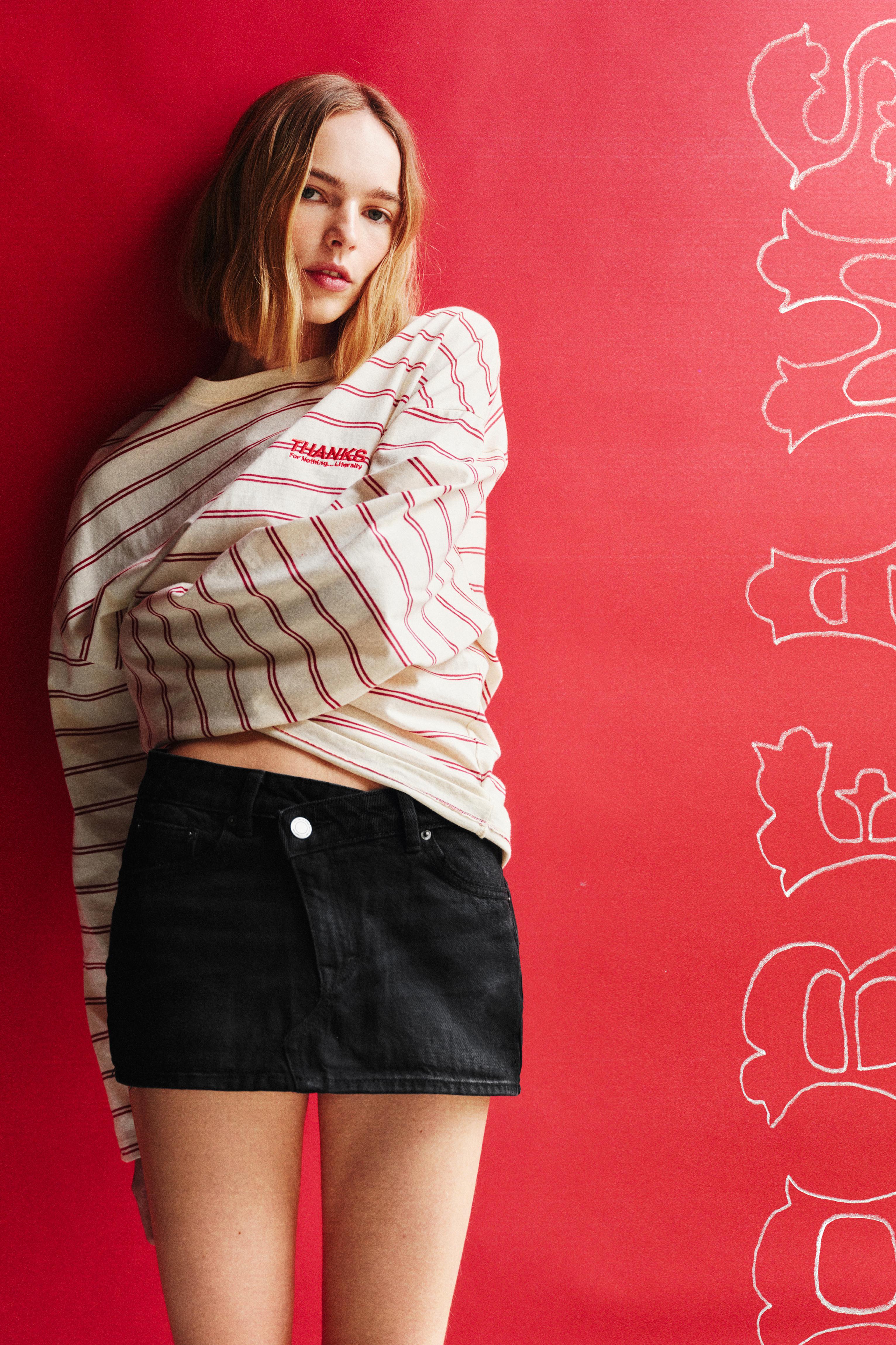 Cross-waist denim skort — Black