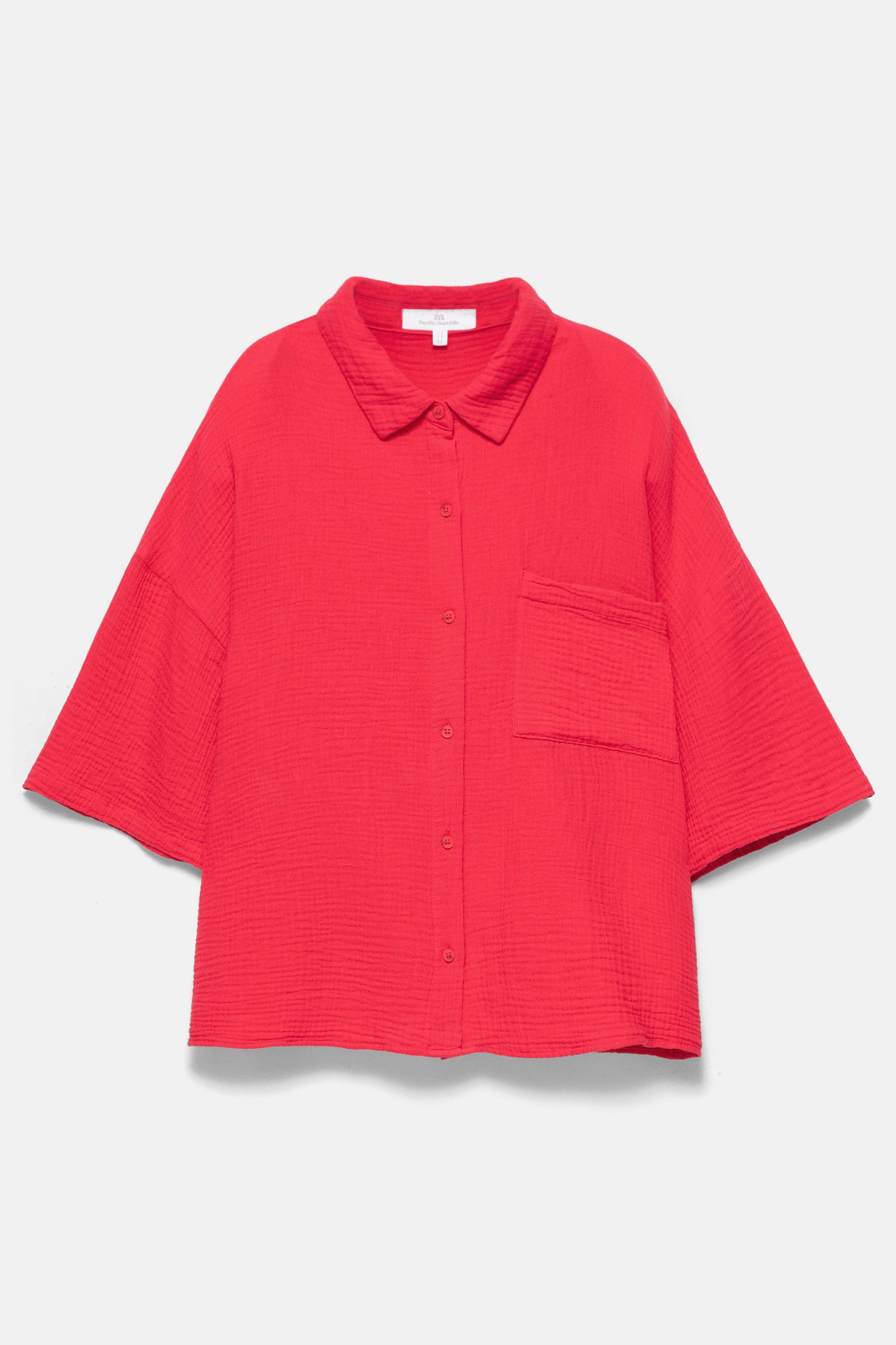 Short sleeve crepe shirt — Red