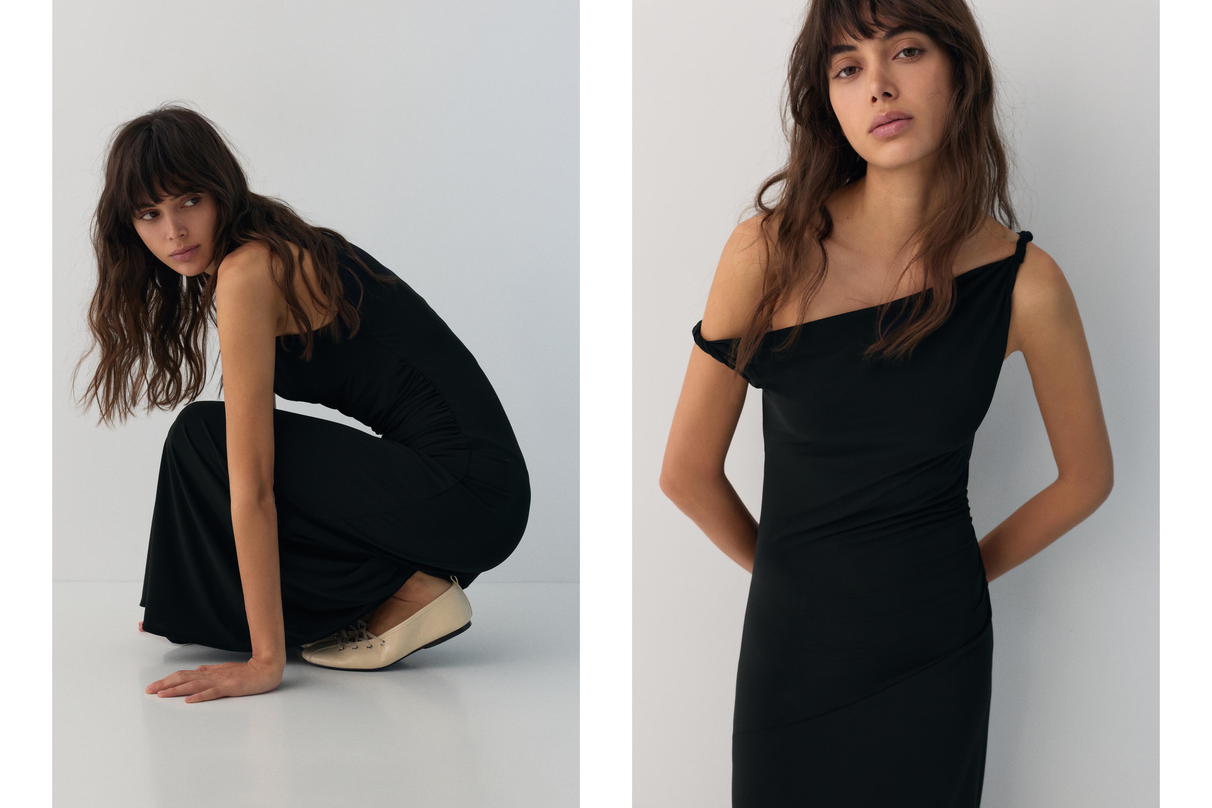 Asymmetric midi dress — Black