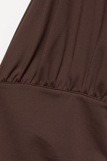 Gathered V-neck top — Brown 7