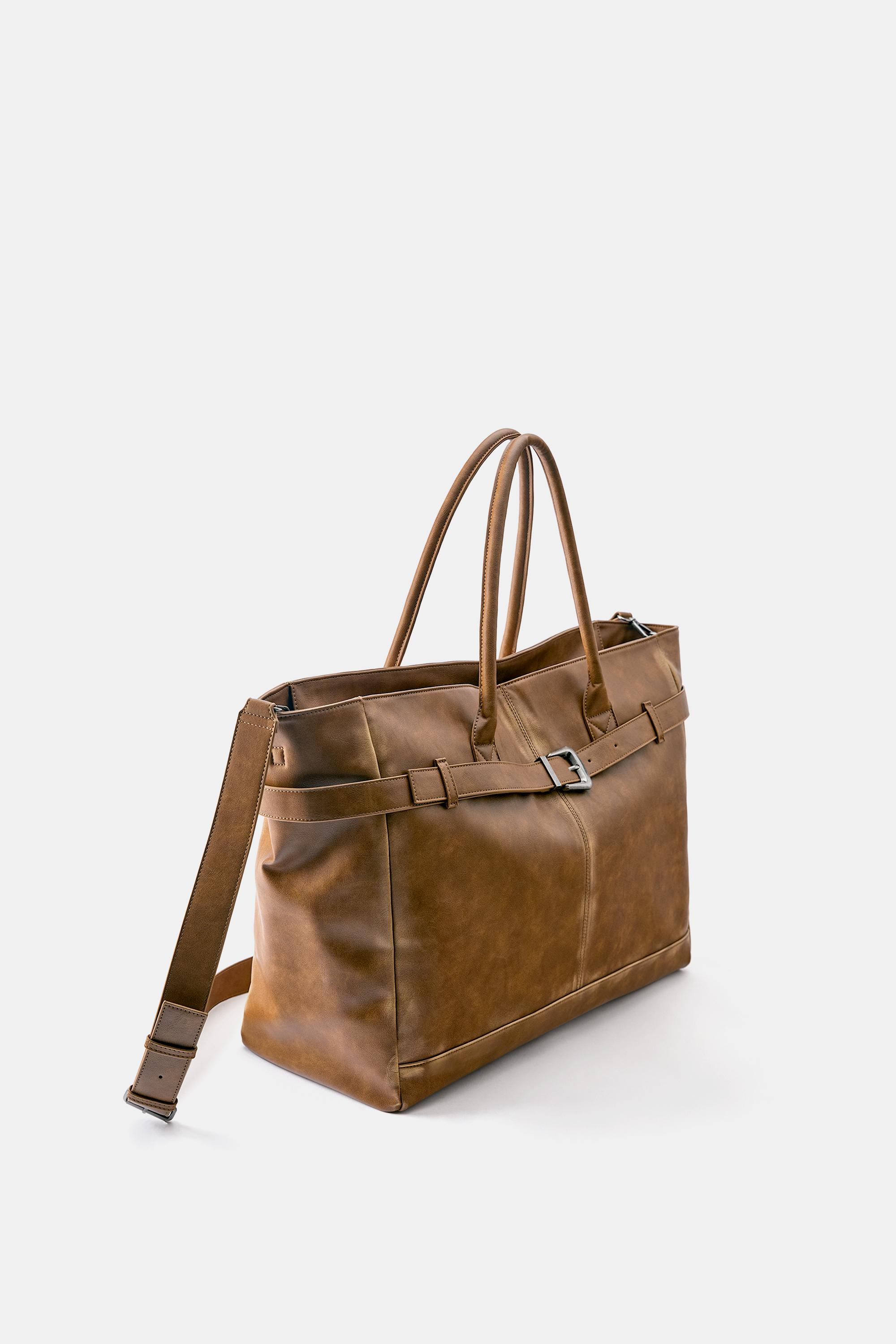 Distressed effect buckle tote bag — Brown