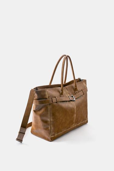 Distressed effect buckle tote bag — Brown 3