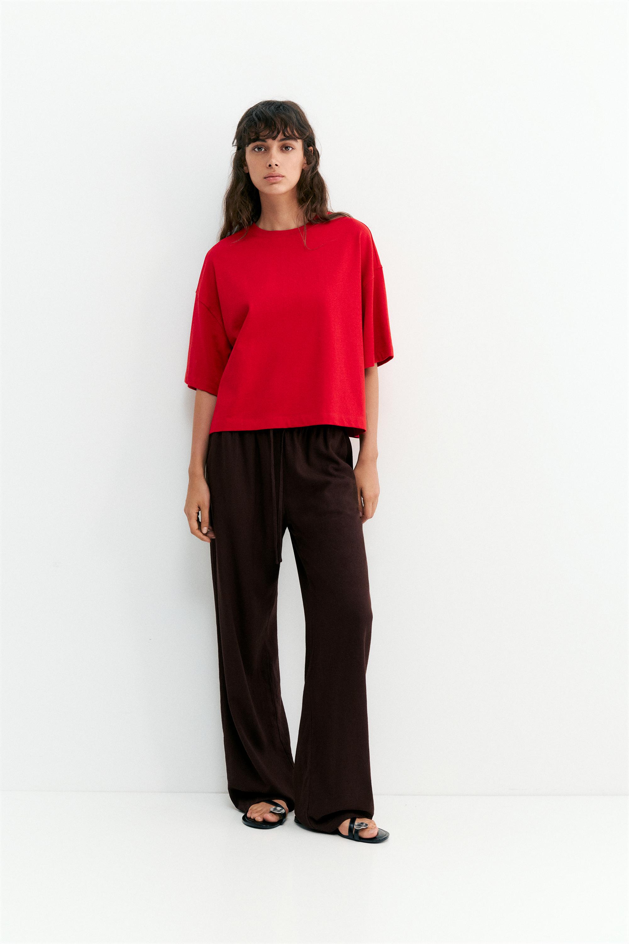Flowy trousers with linen — Brown