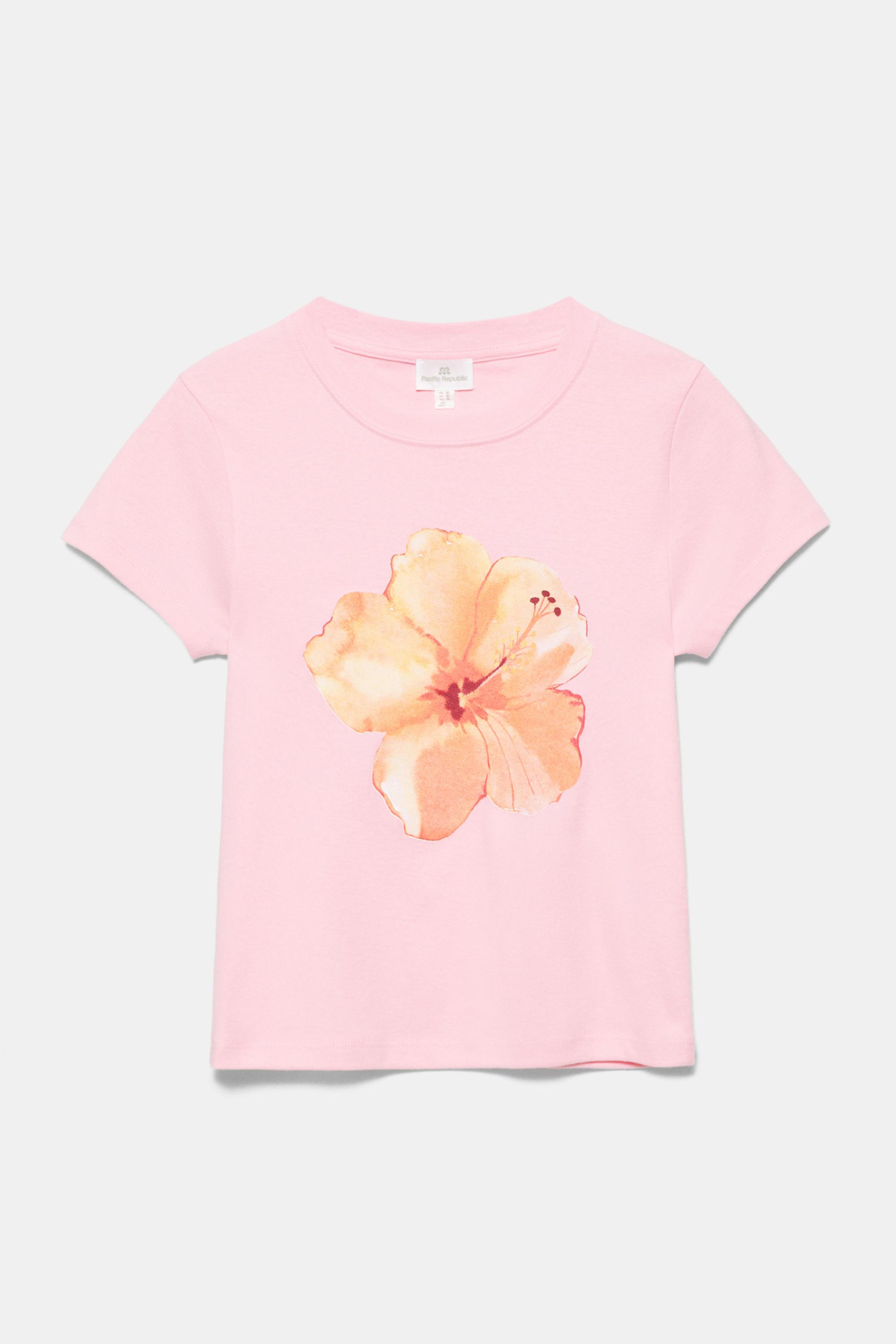 Pink hibiscus flower graphic T-shirt — Pale pink
