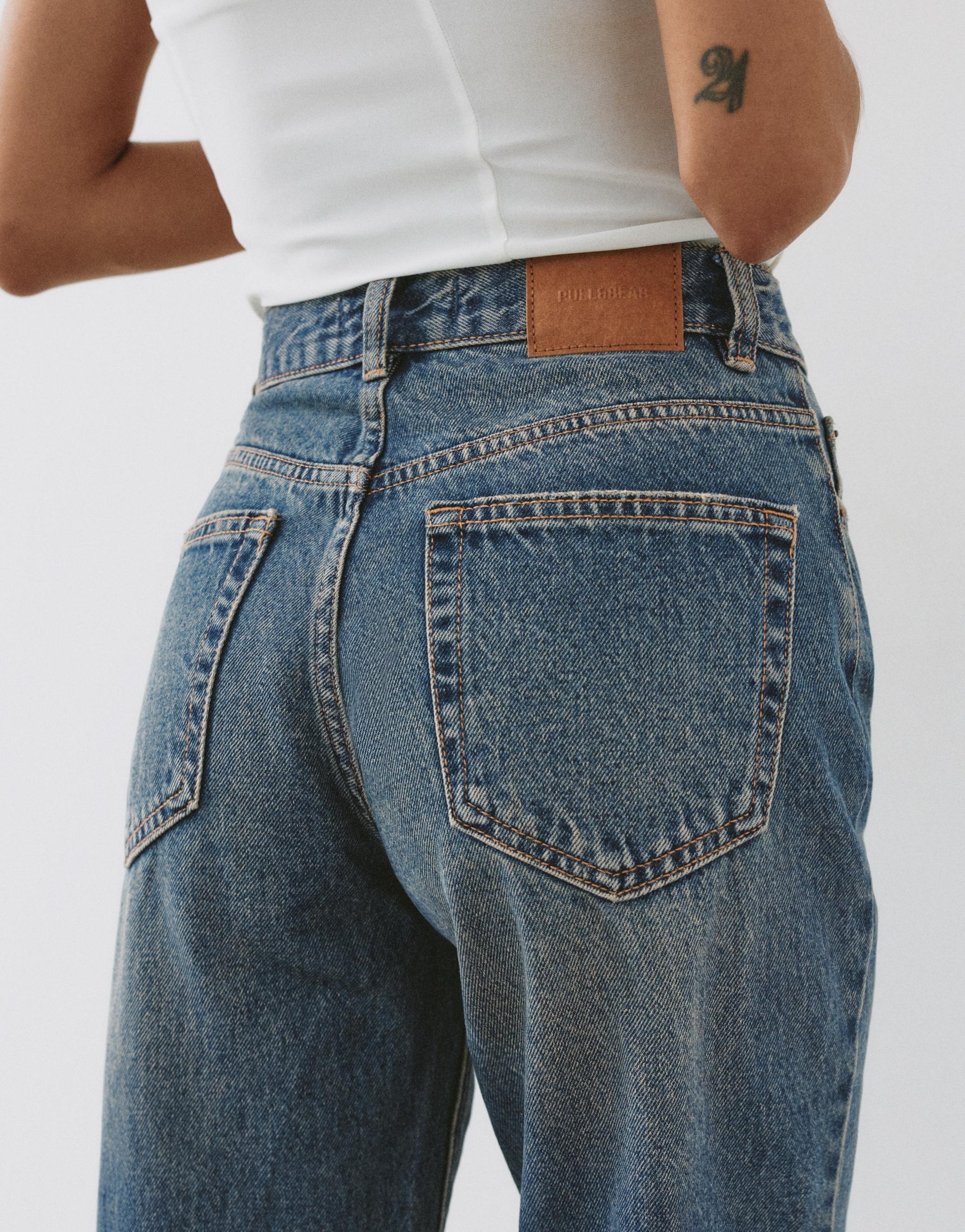 High-waist mom jeans — Greenish blue