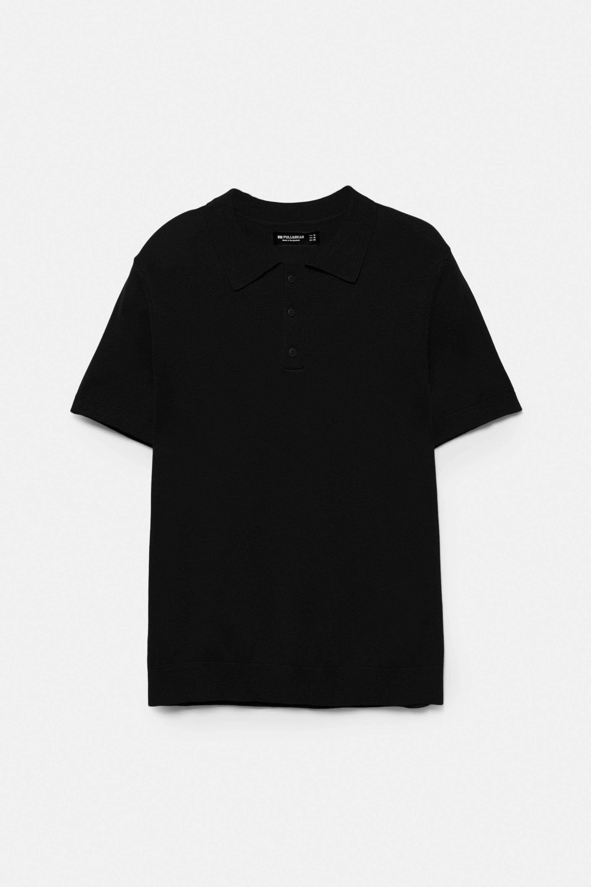 Short sleeve knit polo shirt — Black