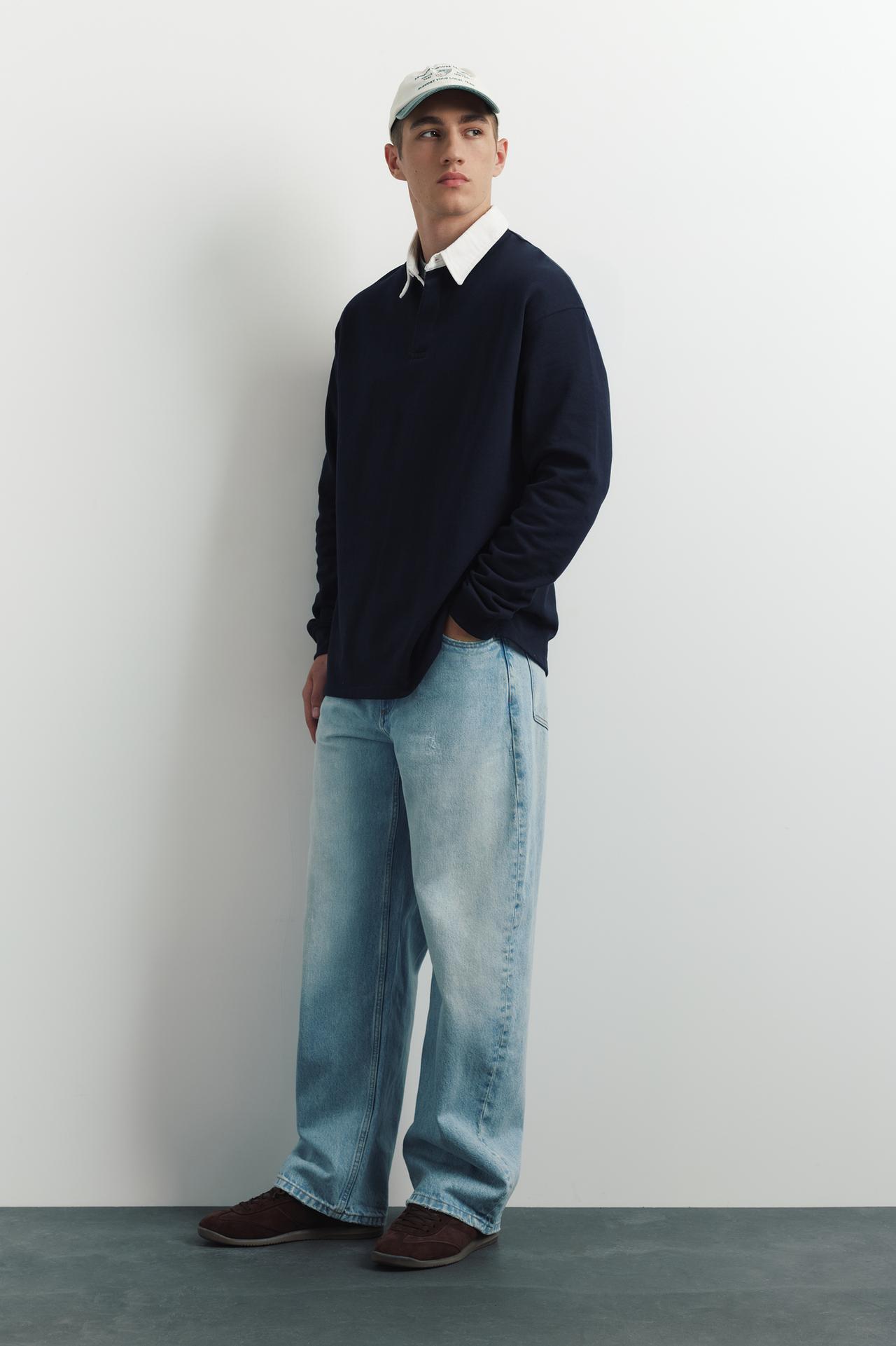 Long sleeve striped polo shirt — Navy