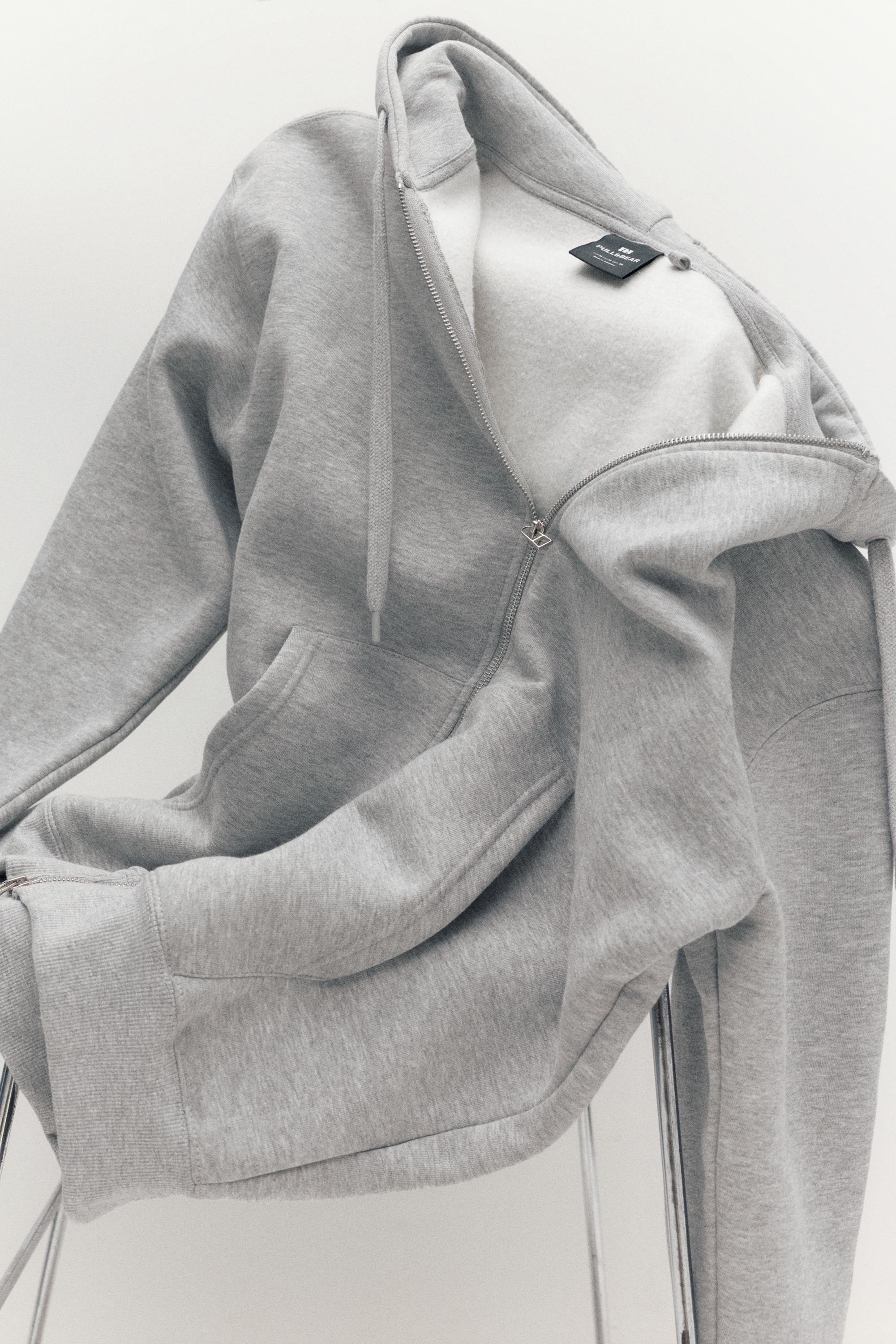 Basic kapüşonlu fermuarlı sweatshirt - Görsel 17