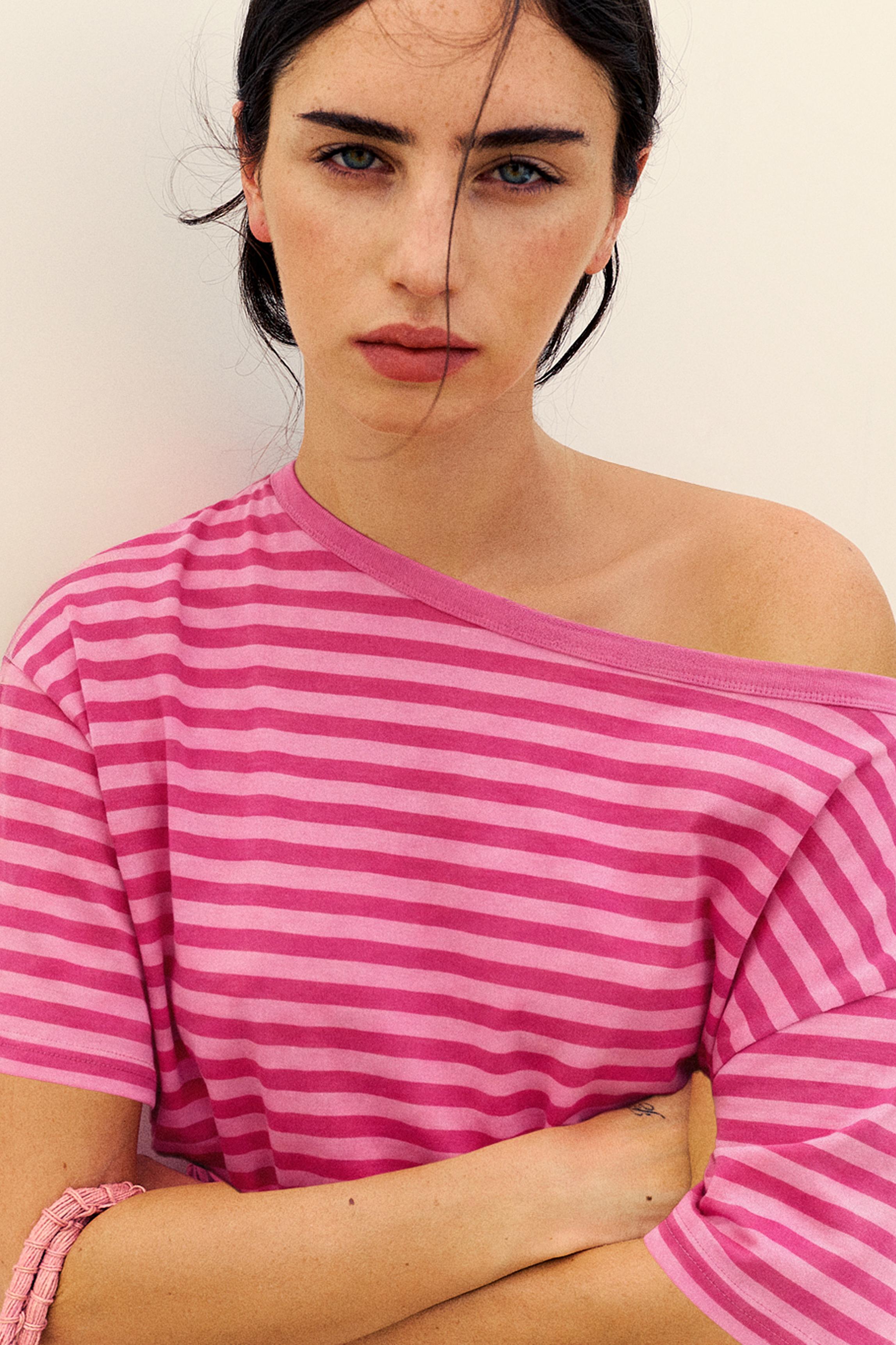 Asymmetric short sleeve T-shirt — Striped