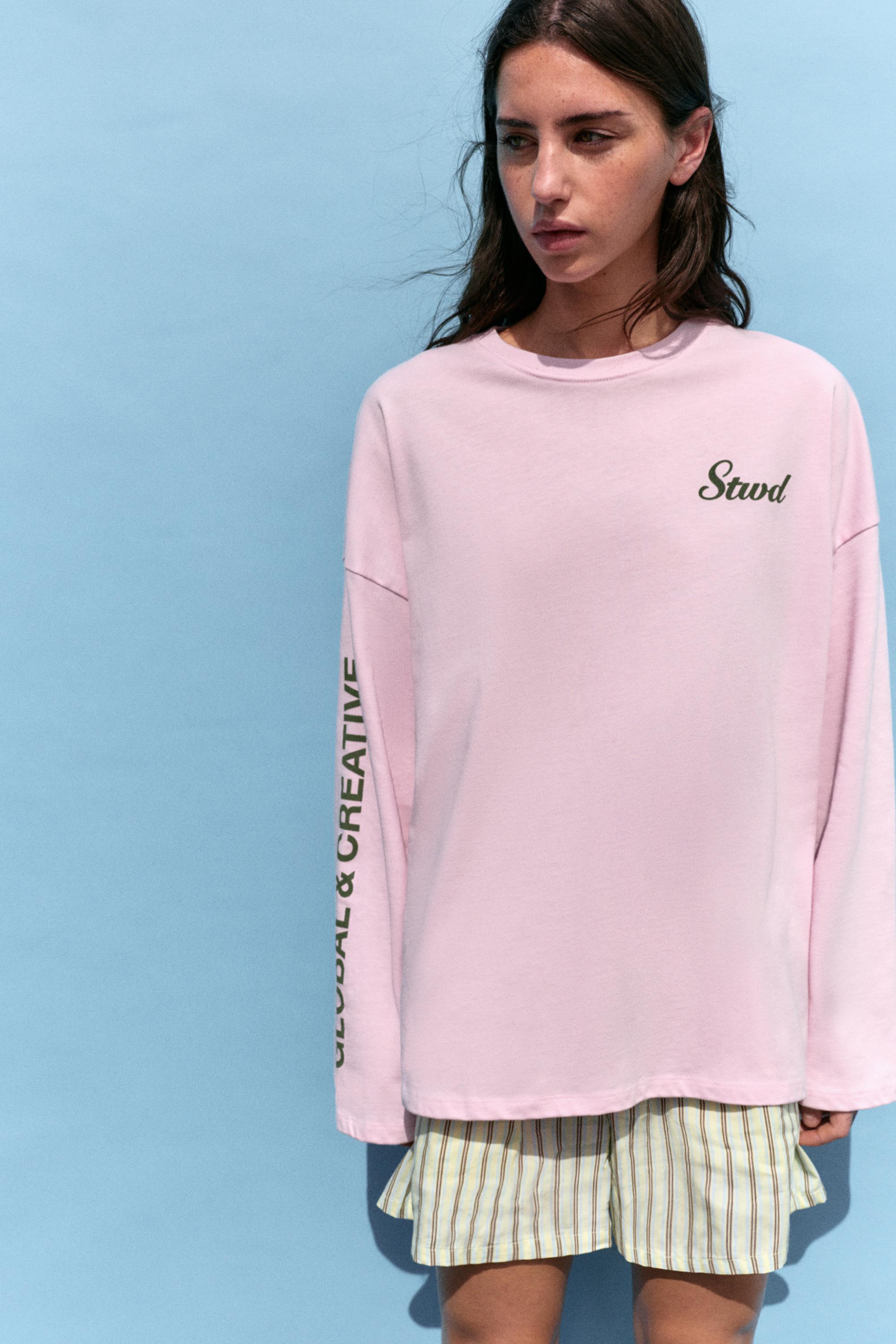 Long sleeve STWD T-shirt — Pink/White