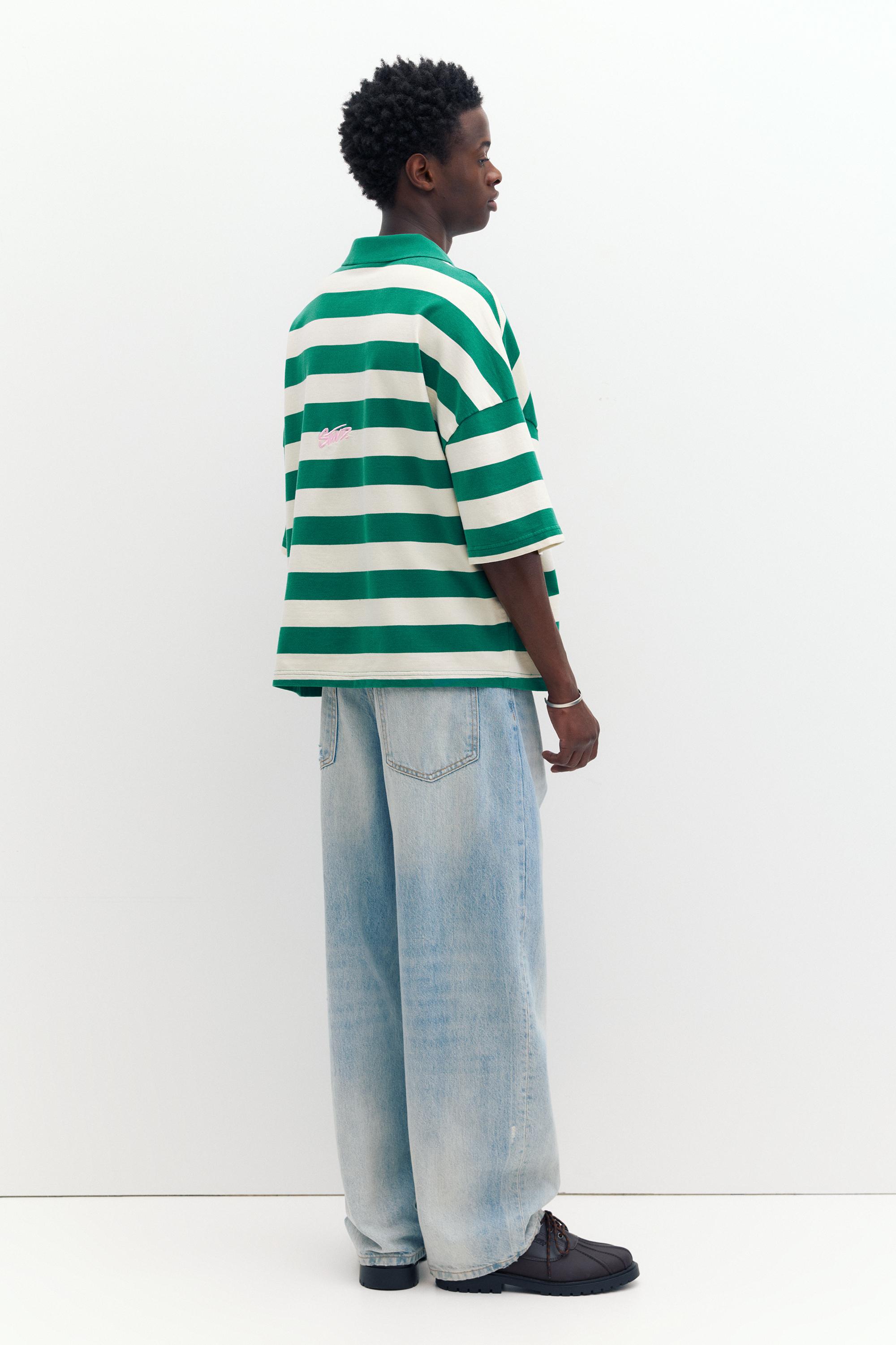 Çizgili boxy polo t-shirt - Görsel 5