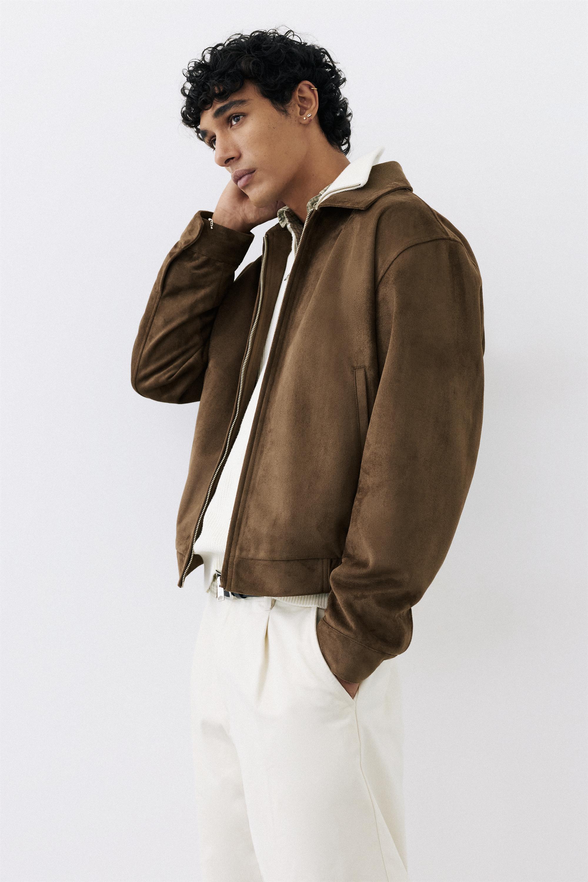 Faux suede jacket — Dark brown