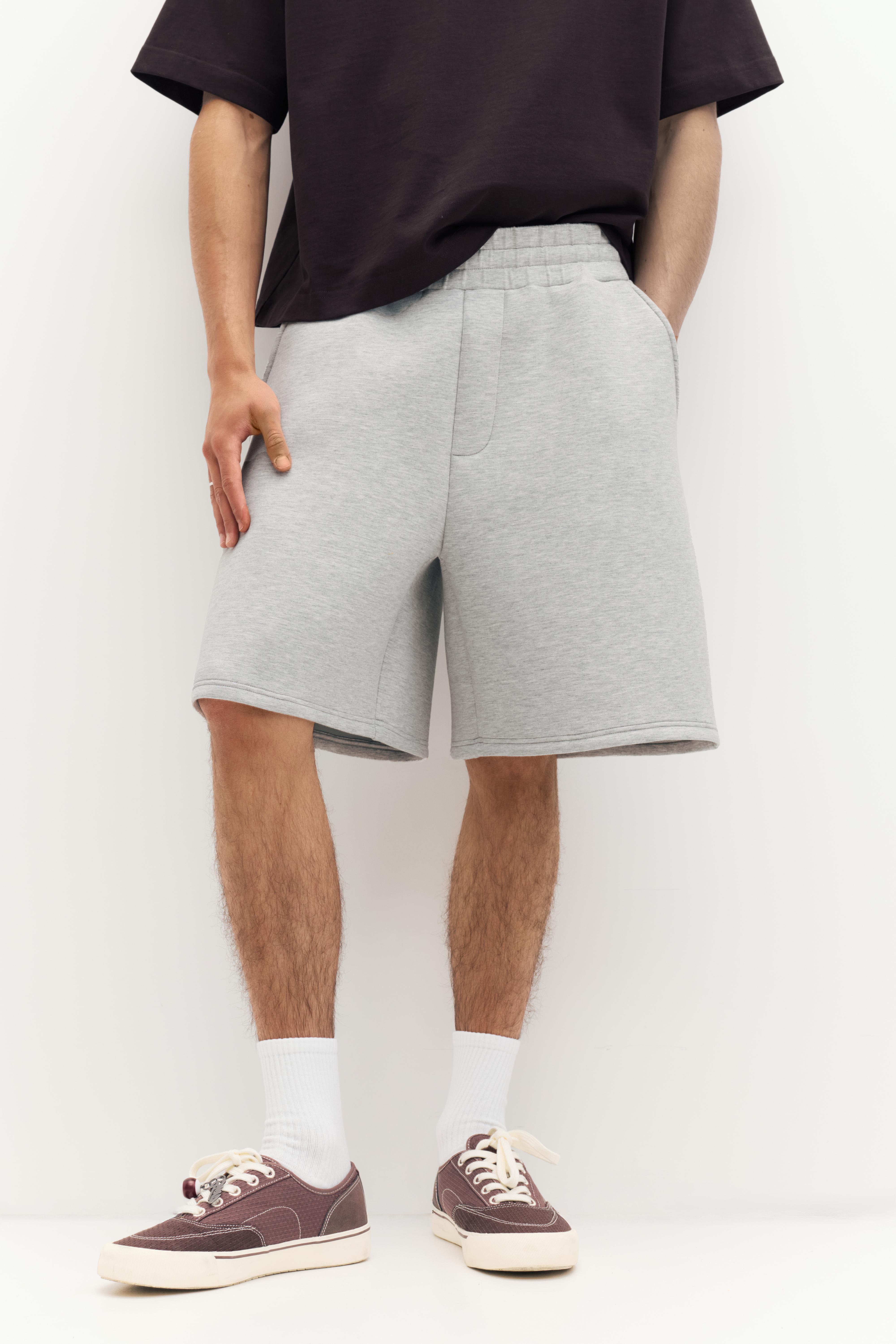 Neoprene-effect jogger Bermuda shorts — Grey marl