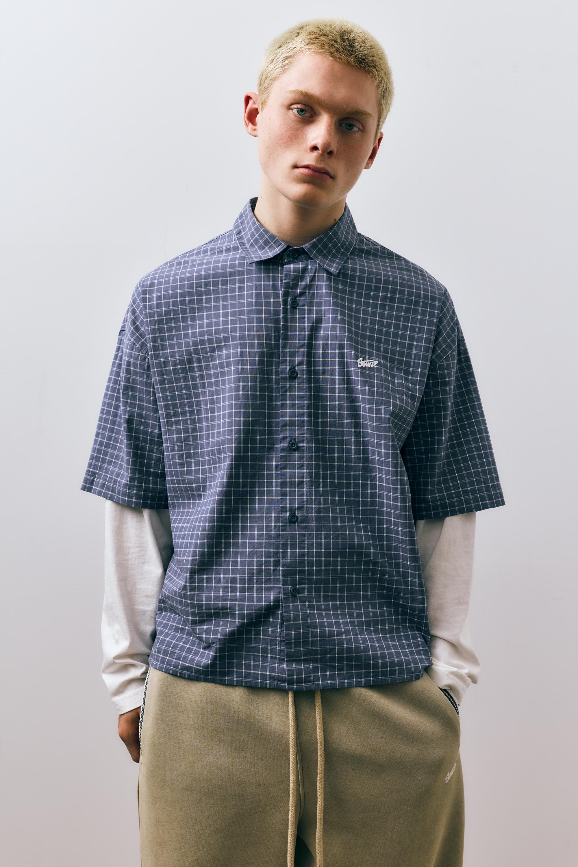 Double-sleeve check shirt — Blue
