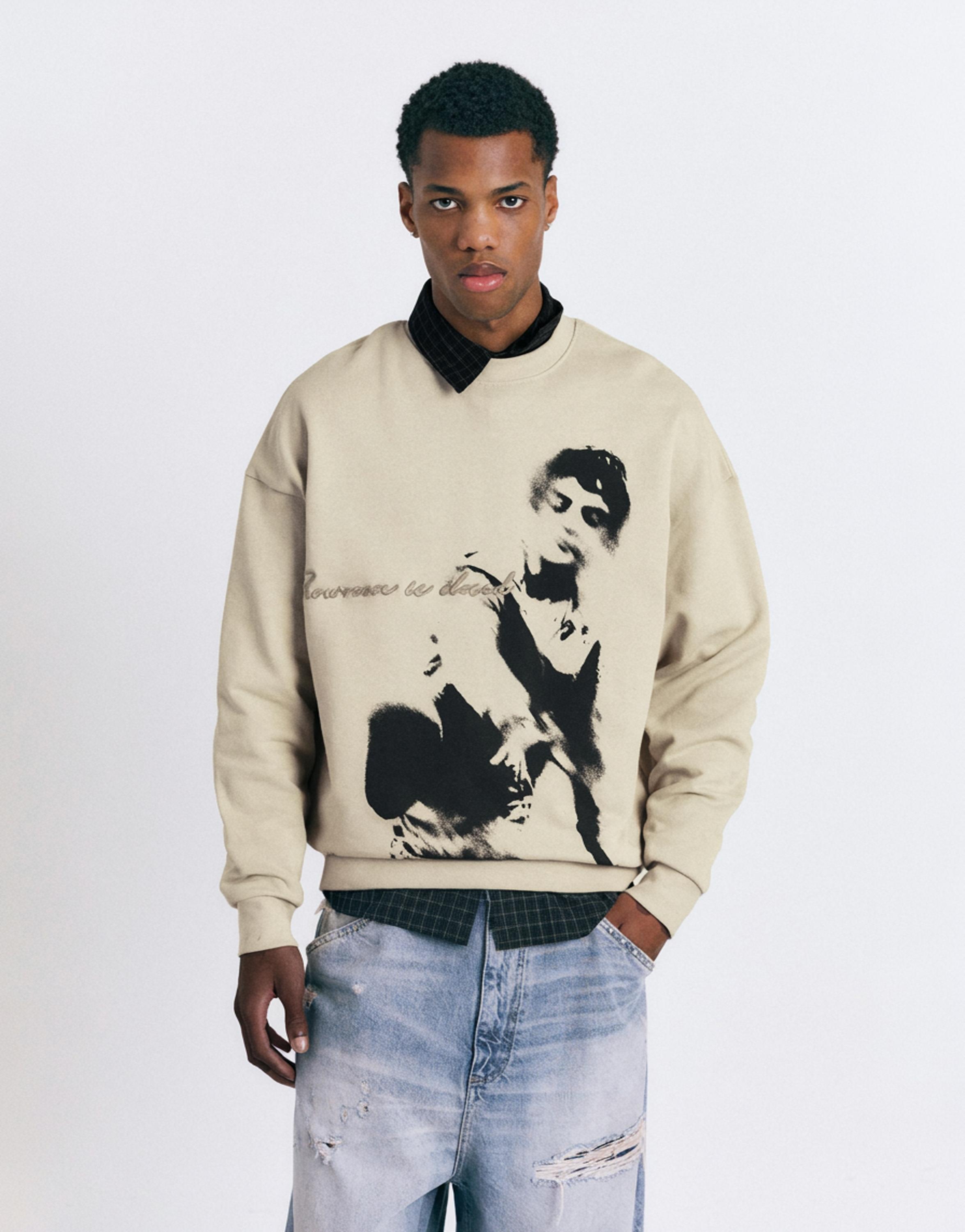 Graphic round neck sweatshirt — Beige