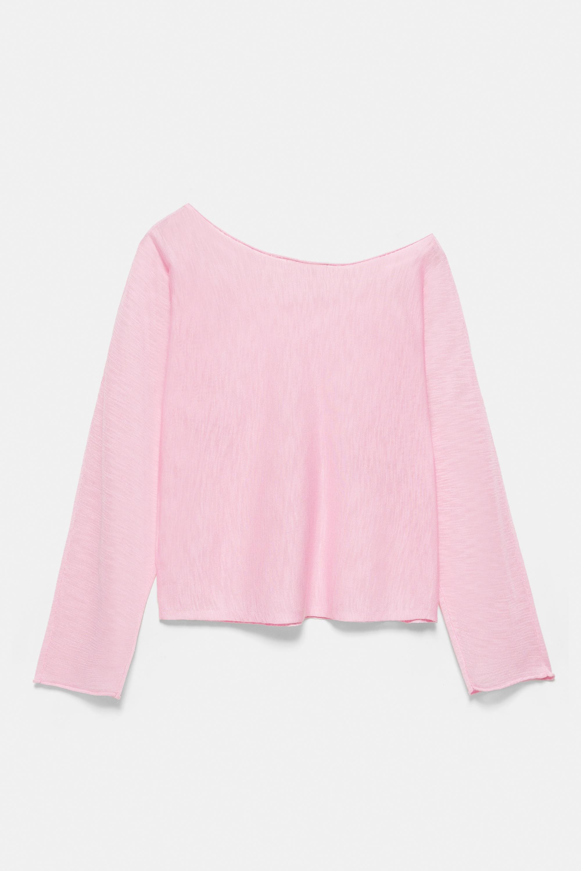 Fine knit asymmetric T-shirt — Pink