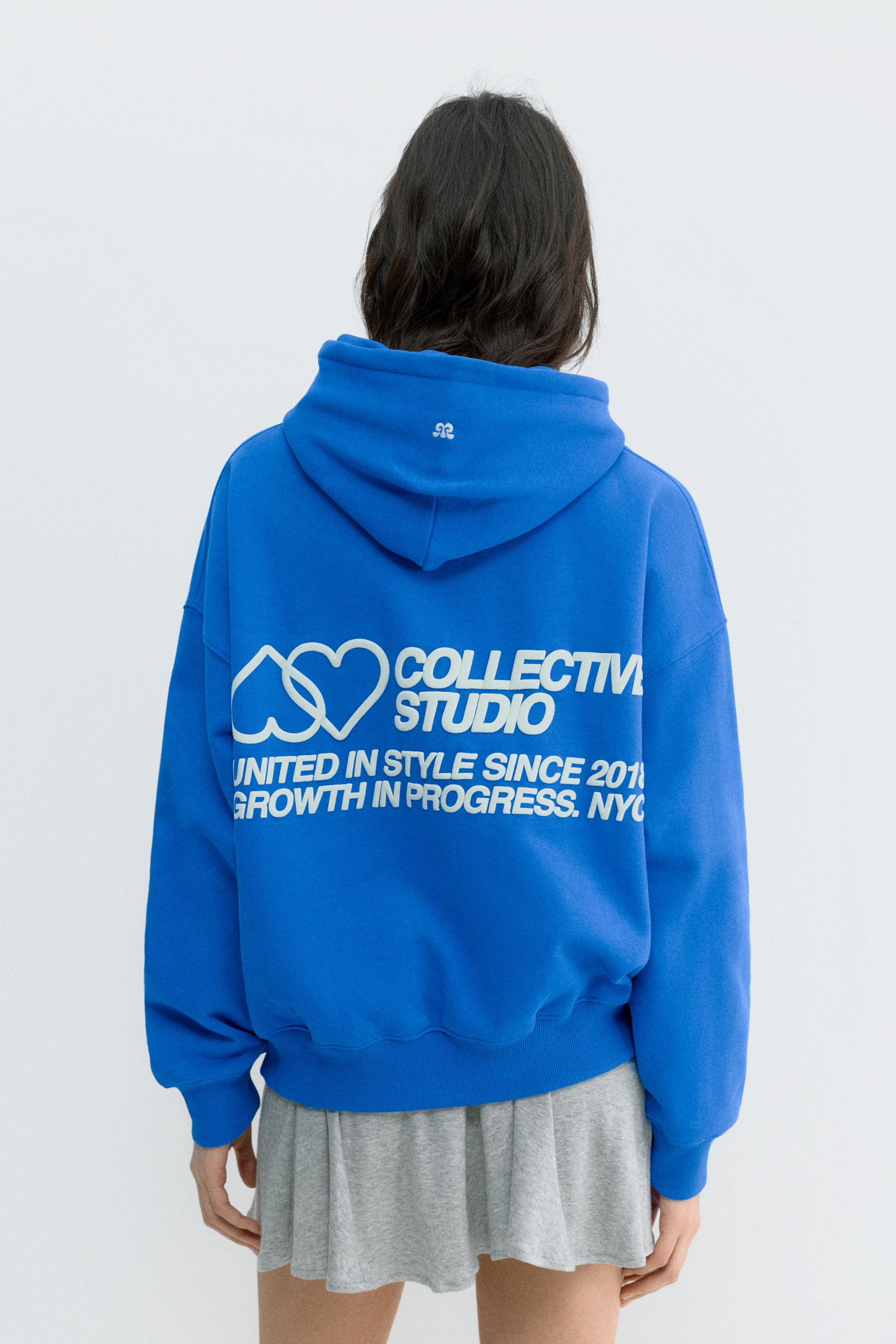 Mavi kalp desenli kapüşonlu sweatshirt - Görsel 11
