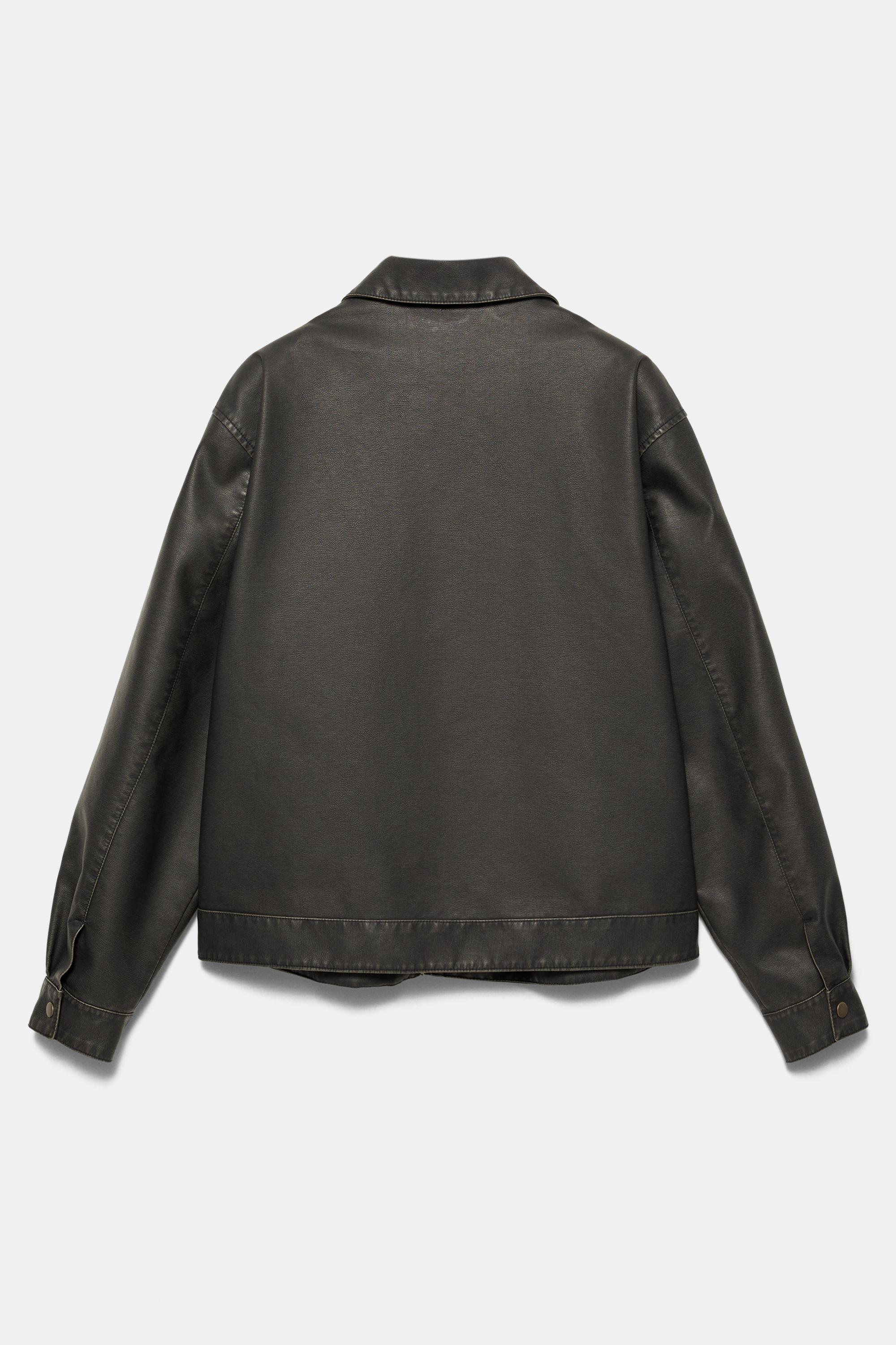 Washed faux leather jacket — Dark grey