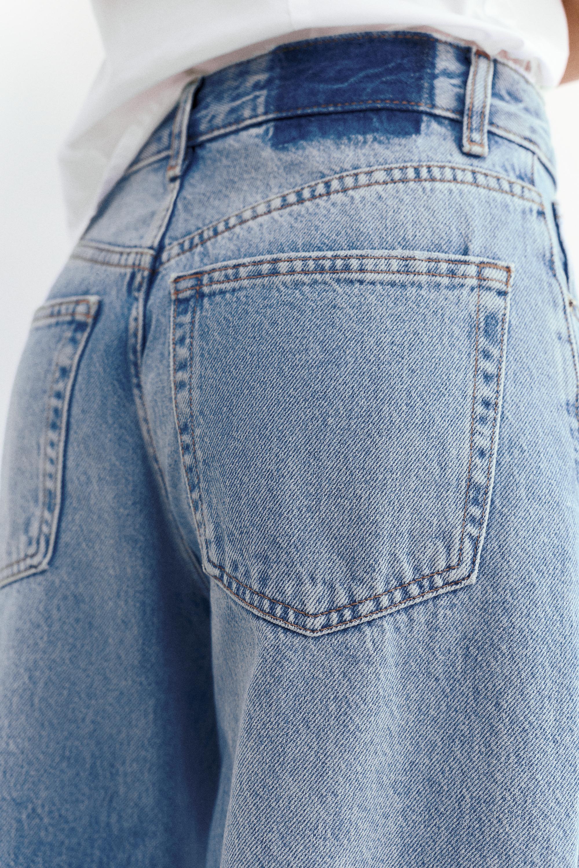 Wide-leg patchwork jeans — Medium blue