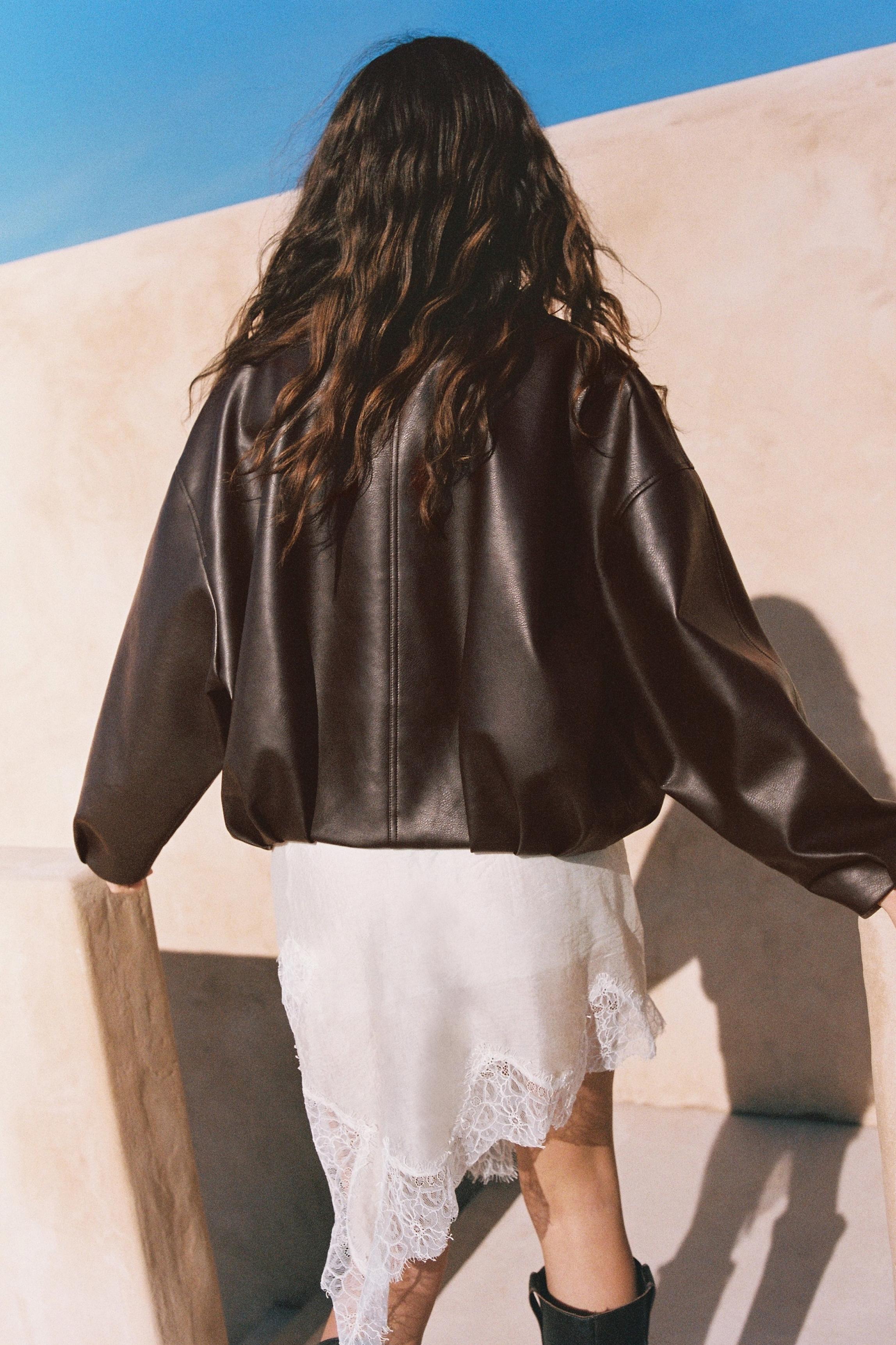 Leather effect balloon jacket — Chocolate