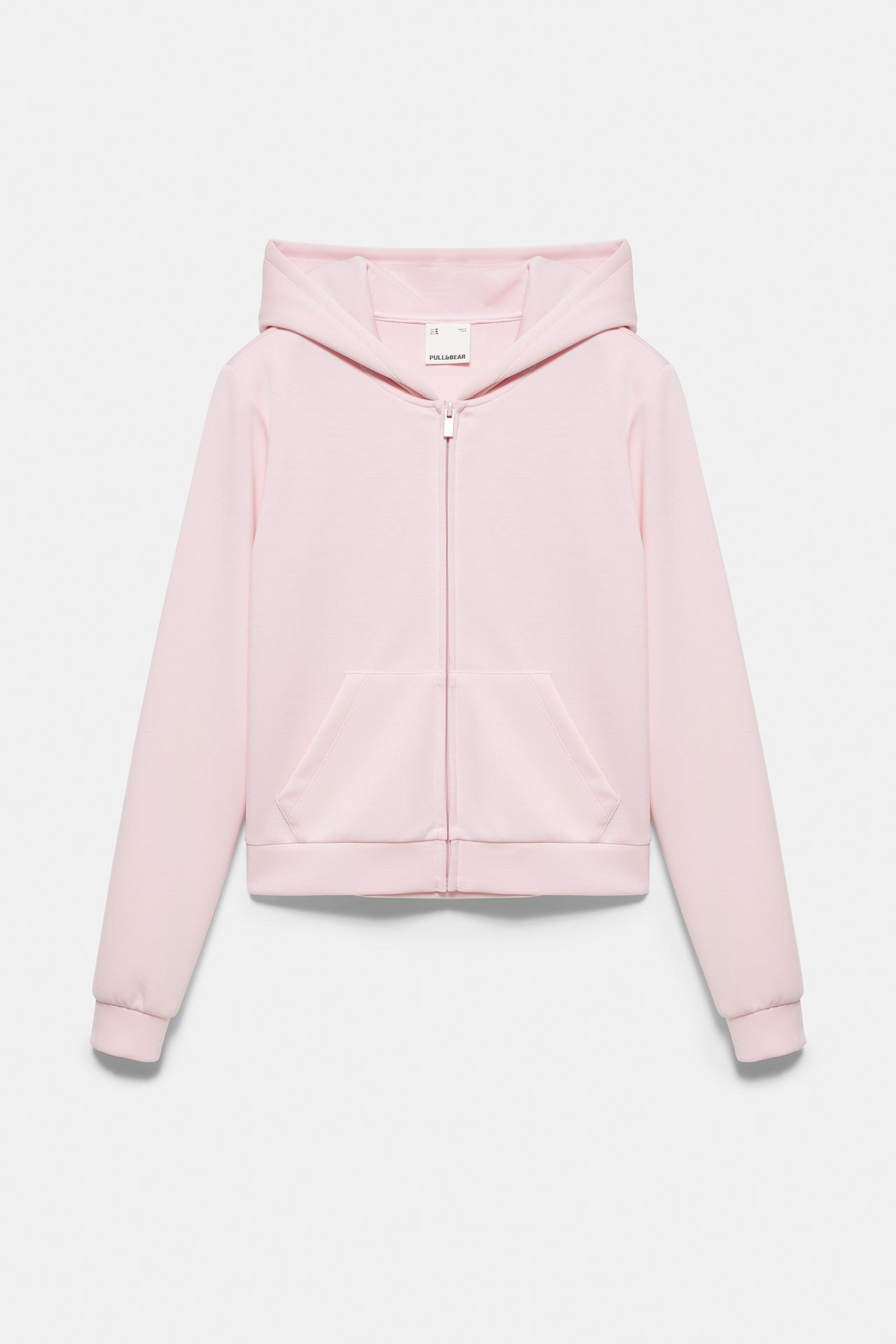 Soft-touch zip-up hood sweatshirt — Pastel pink