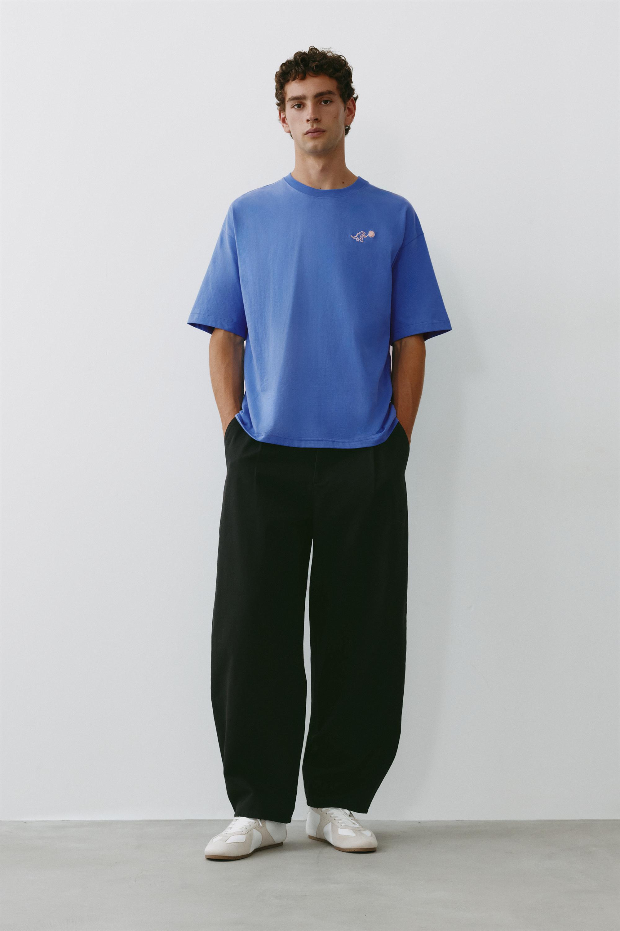 Relaxed fit textured graphic T-shirt — Deep blue