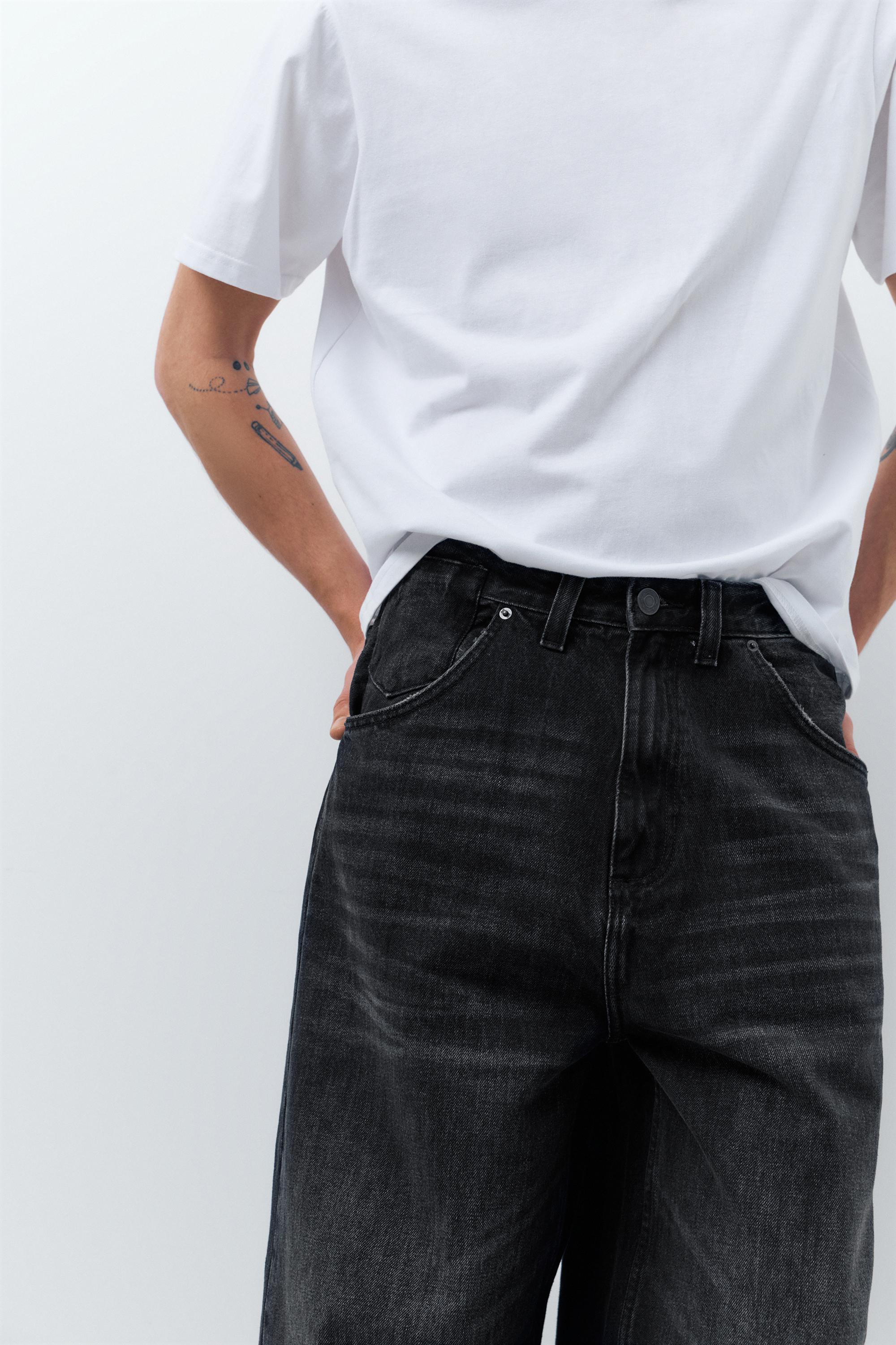 Embroidered super baggy jeans — Faded black