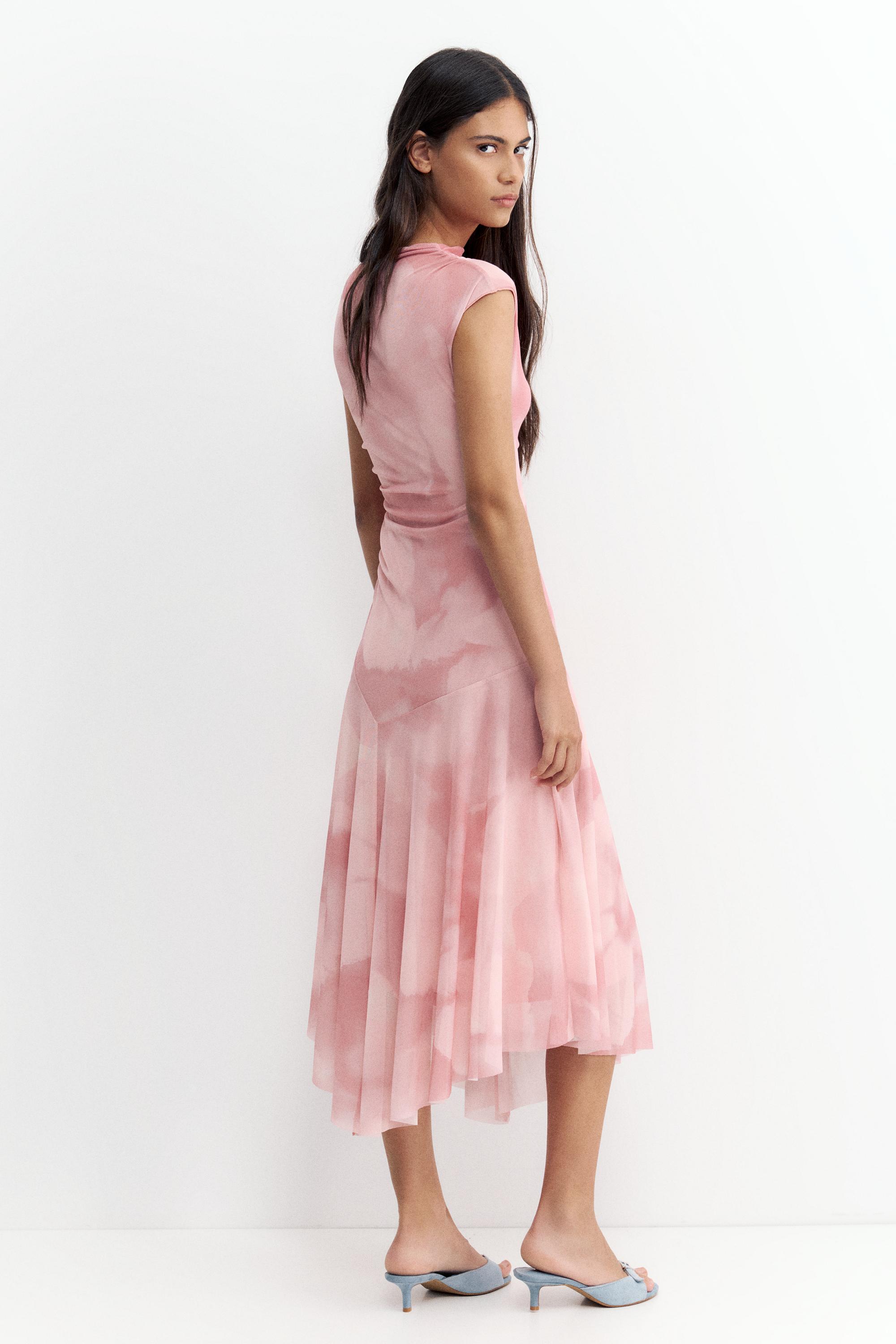 Asymmetric tulle midi dress — Dusty pink