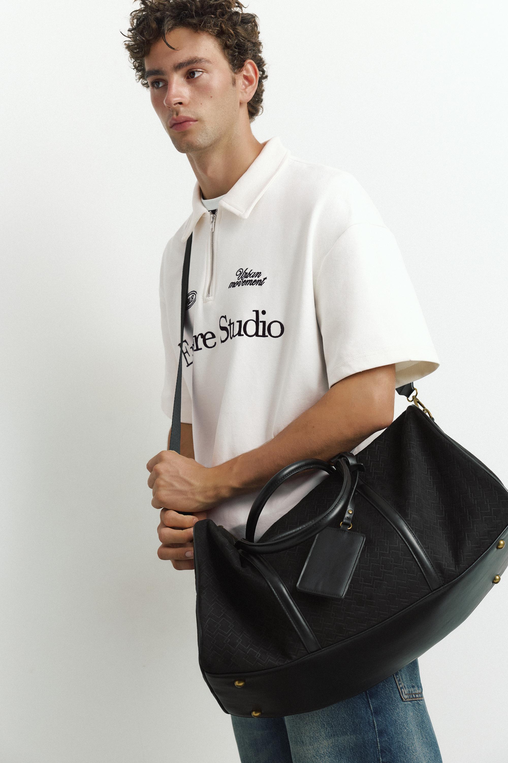 Embossed bowling bag with embellishment — Black