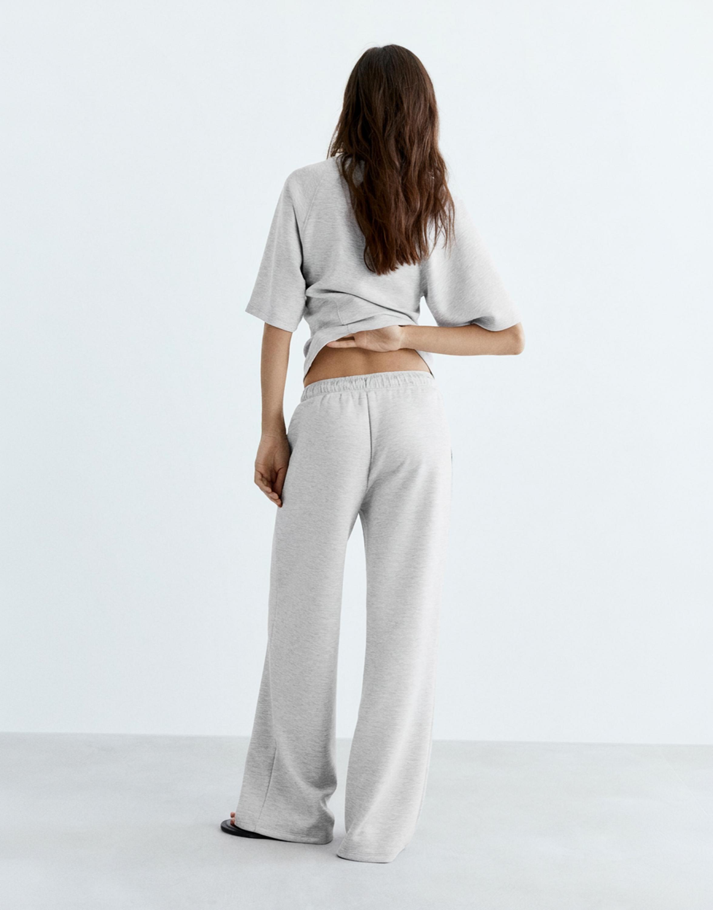 Soft-touch wide-leg trousers — Grey marl