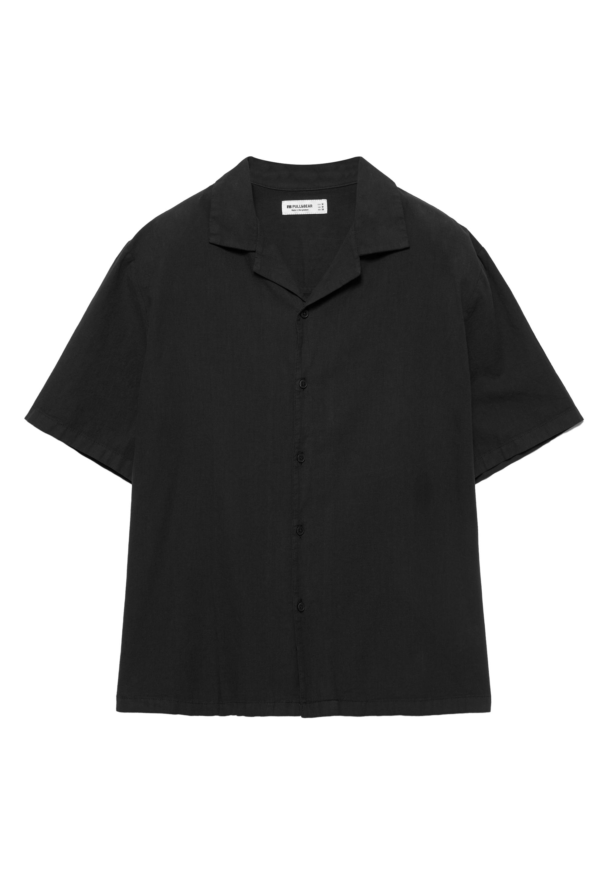 Short sleeve linen blend shirt — Black