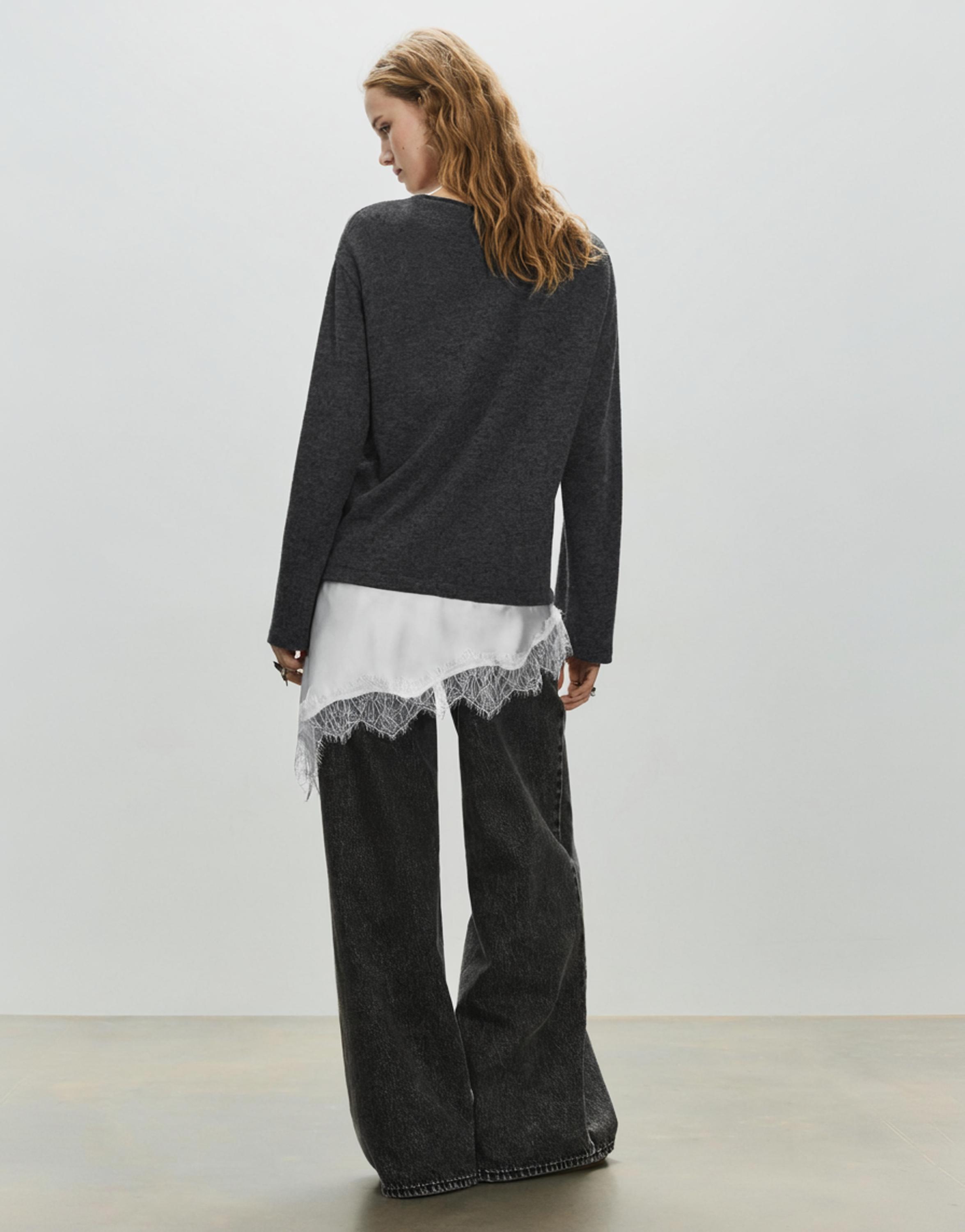 Fine lace combined jumper — Dark grey