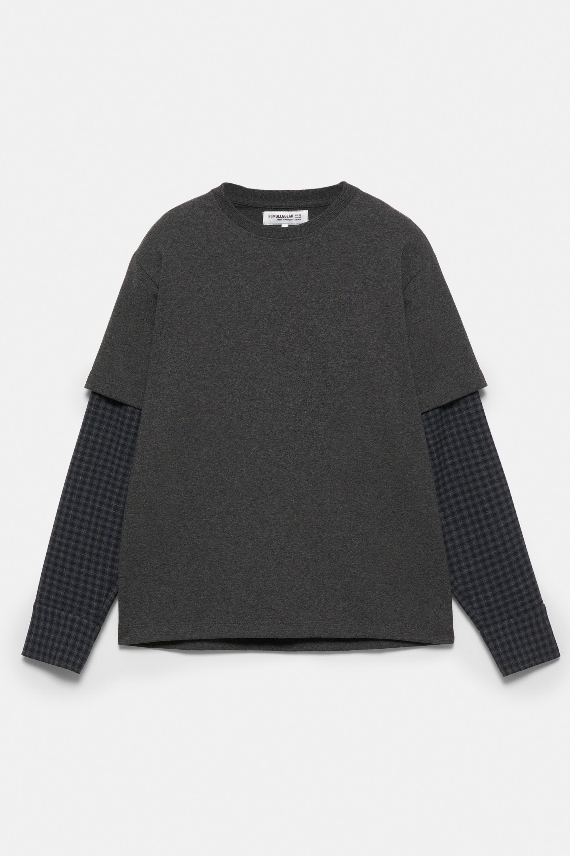 Double sleeve checked T-shirt