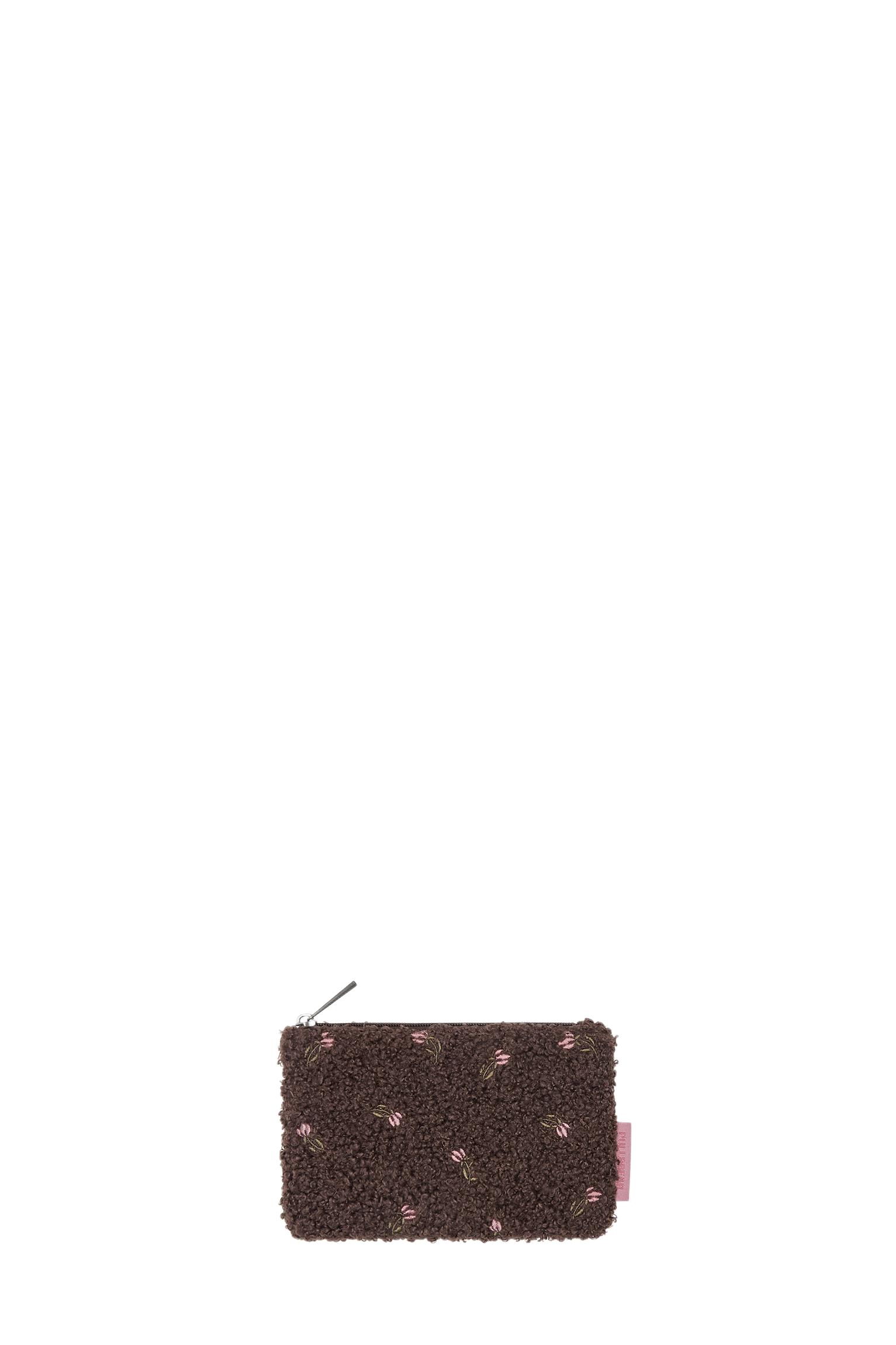 Faux shearling floral wallet — Brown