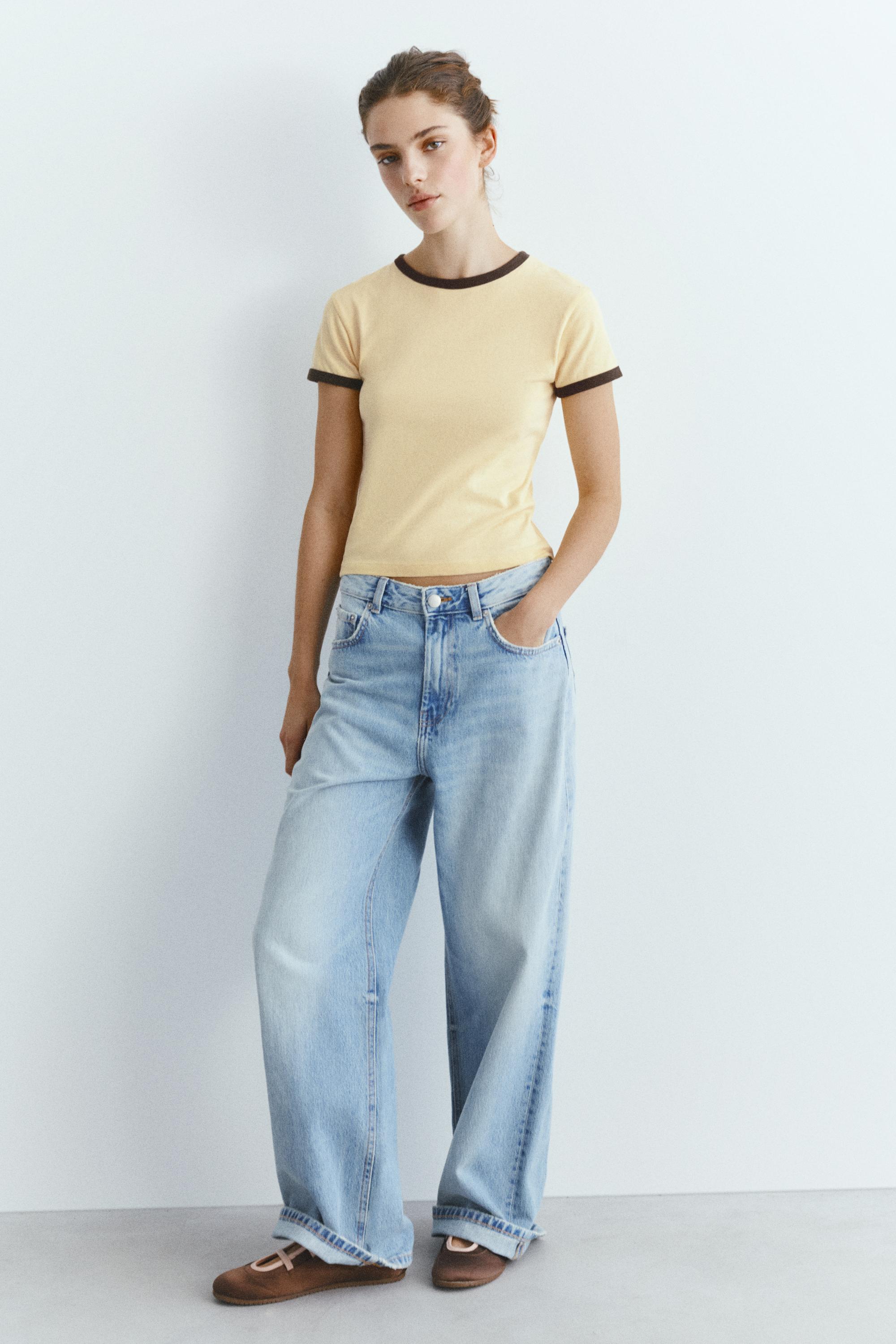 Short sleeve ribbed T-shirt — Yellow