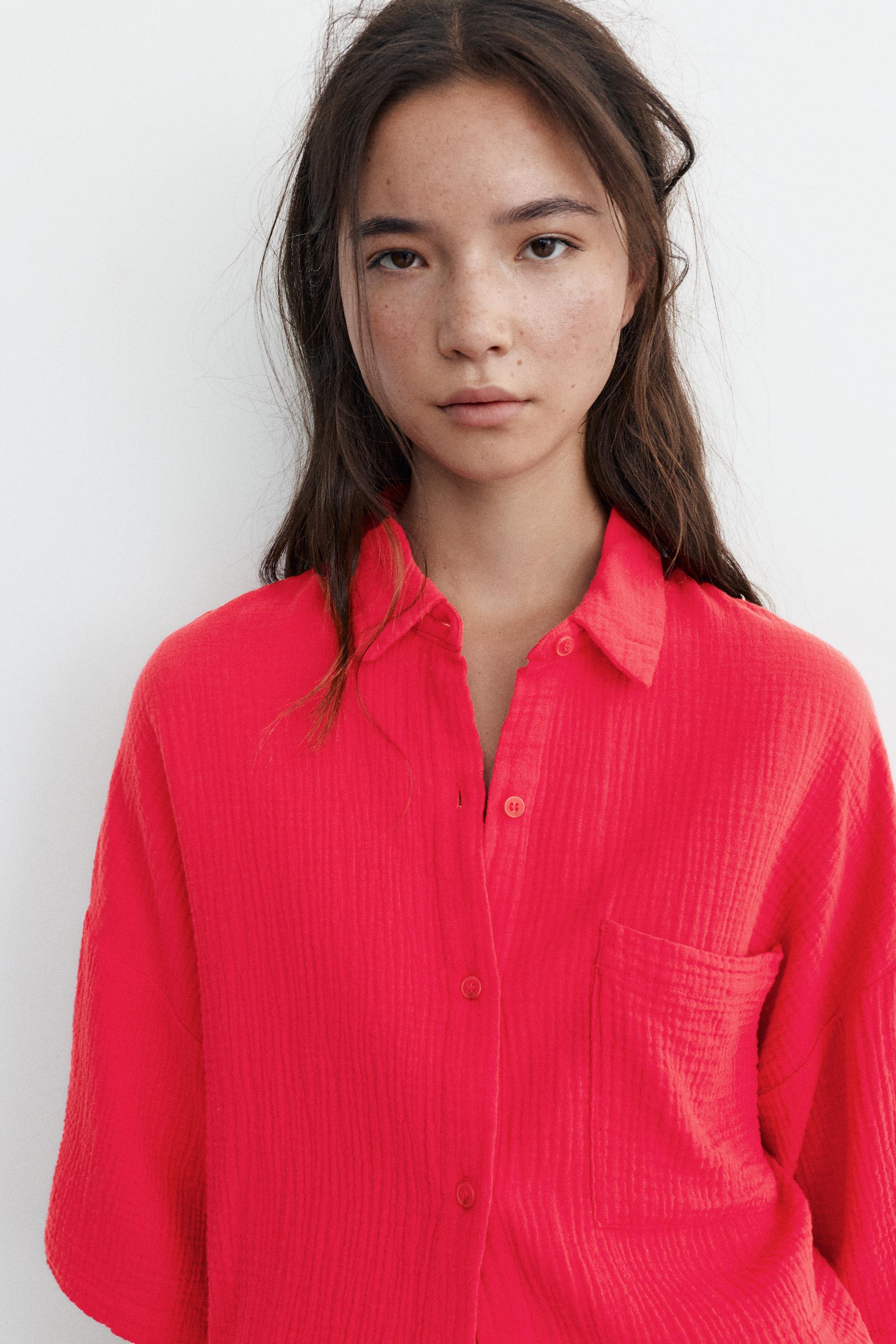 Short sleeve crepe shirt — Red