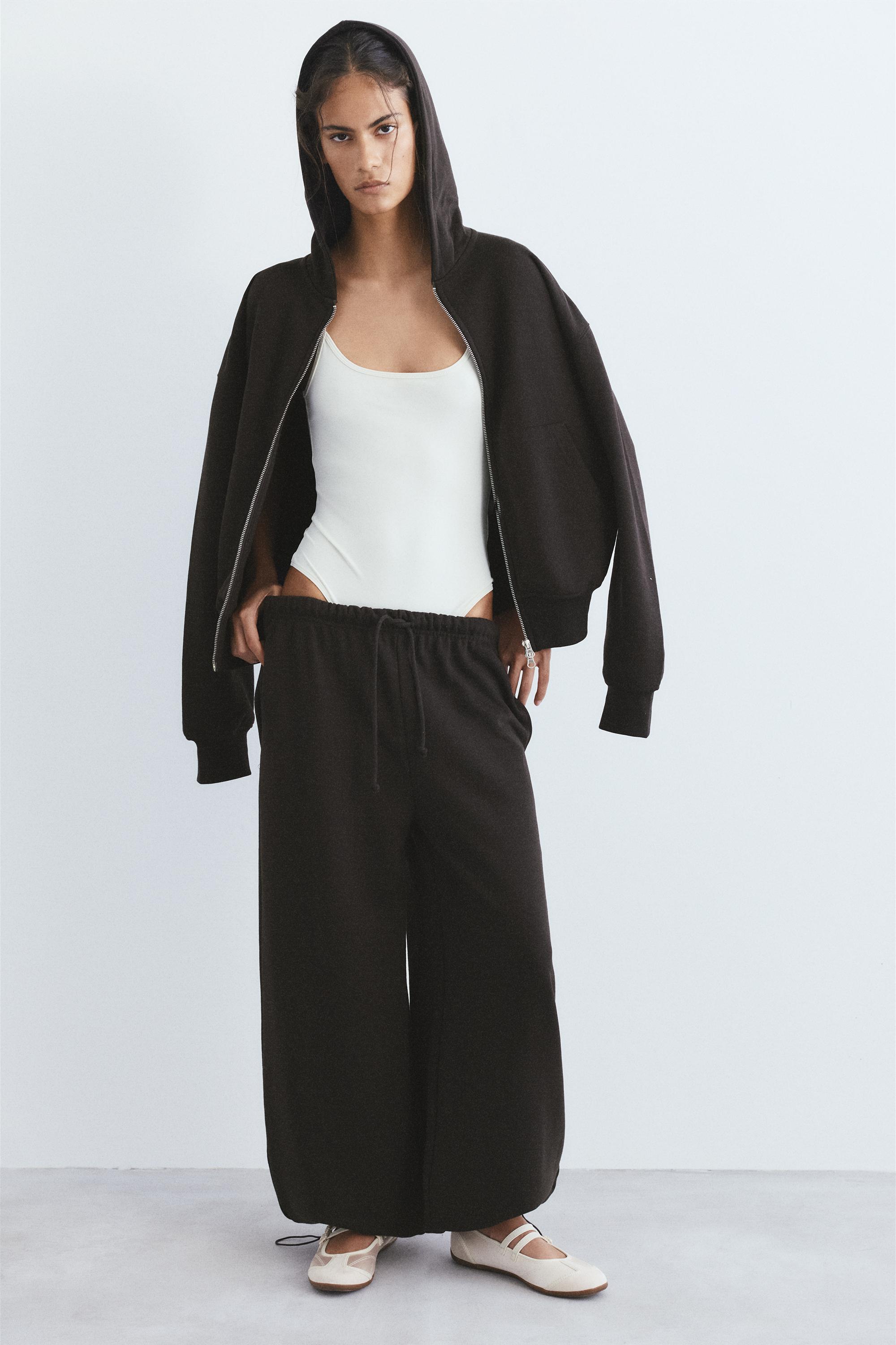 Wide-leg tracksuit bottoms with adjustable hem — Brown