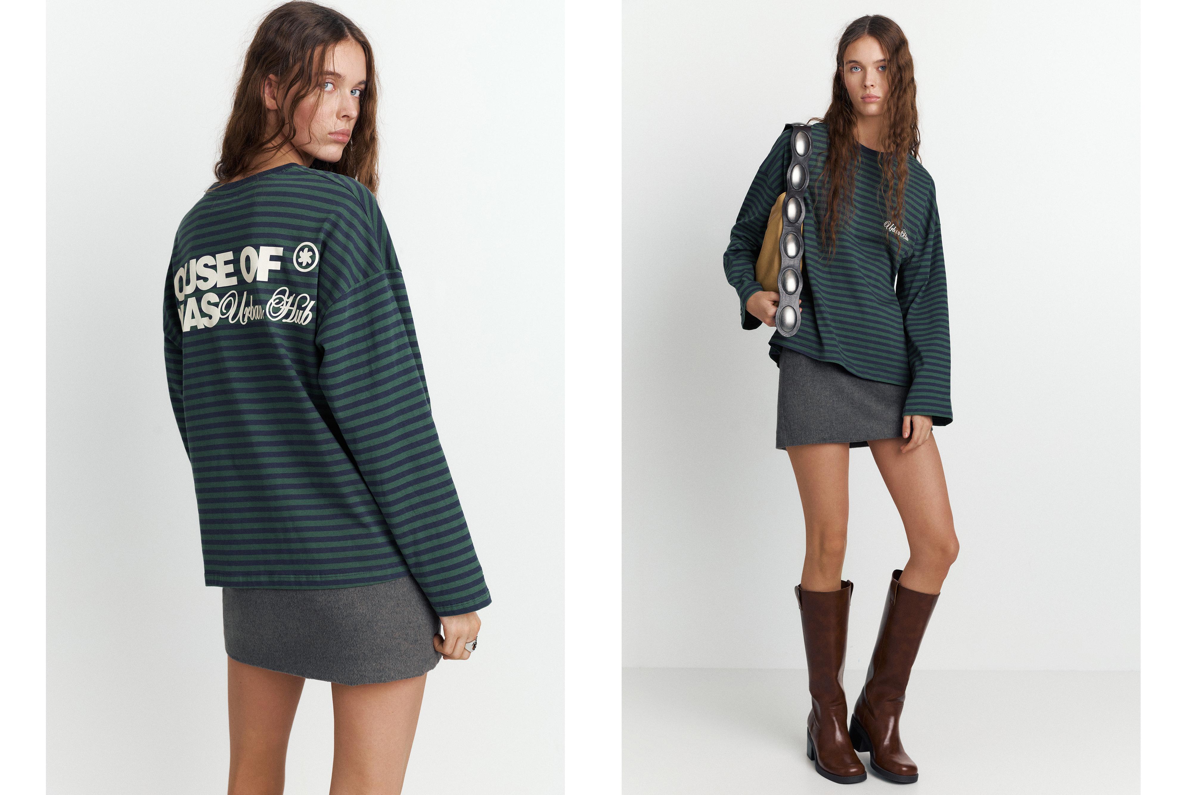 Yazılı çizgili uzun kollu t-shirt - Görsel 29