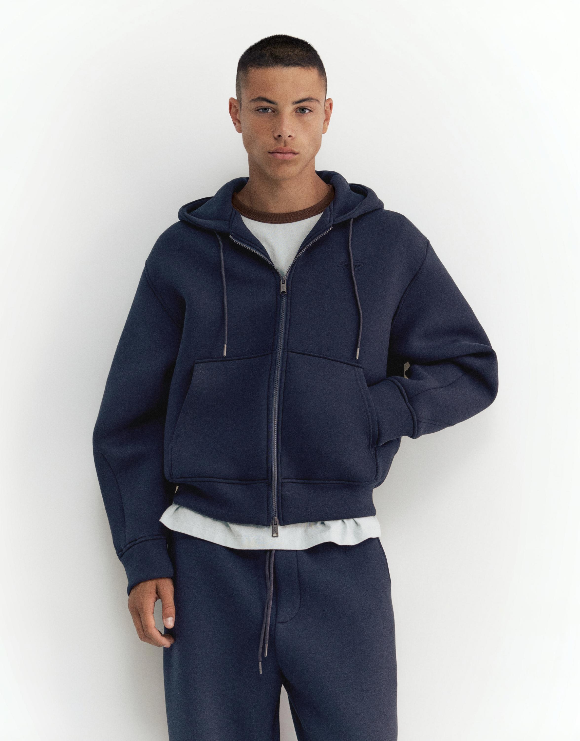 Neoprene-effect zip-up hoodie — Navy