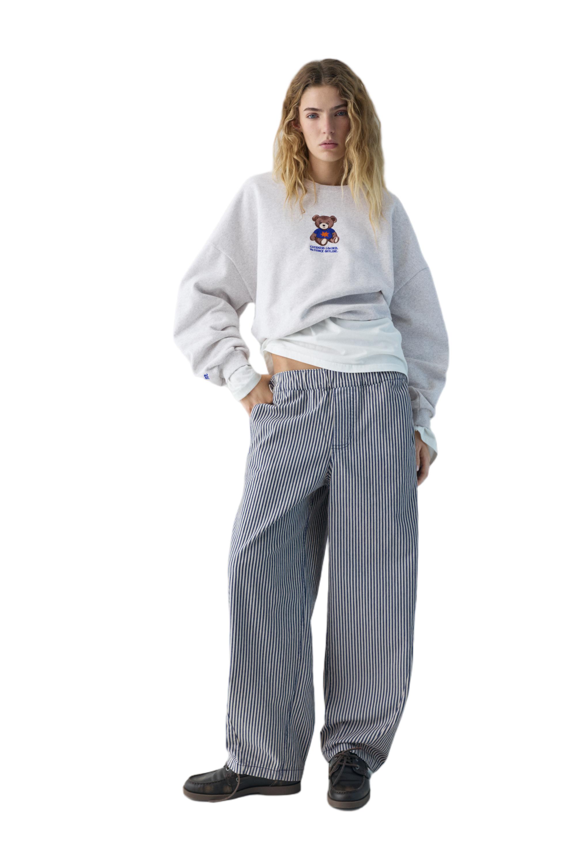 Striped barrel trousers — Navy