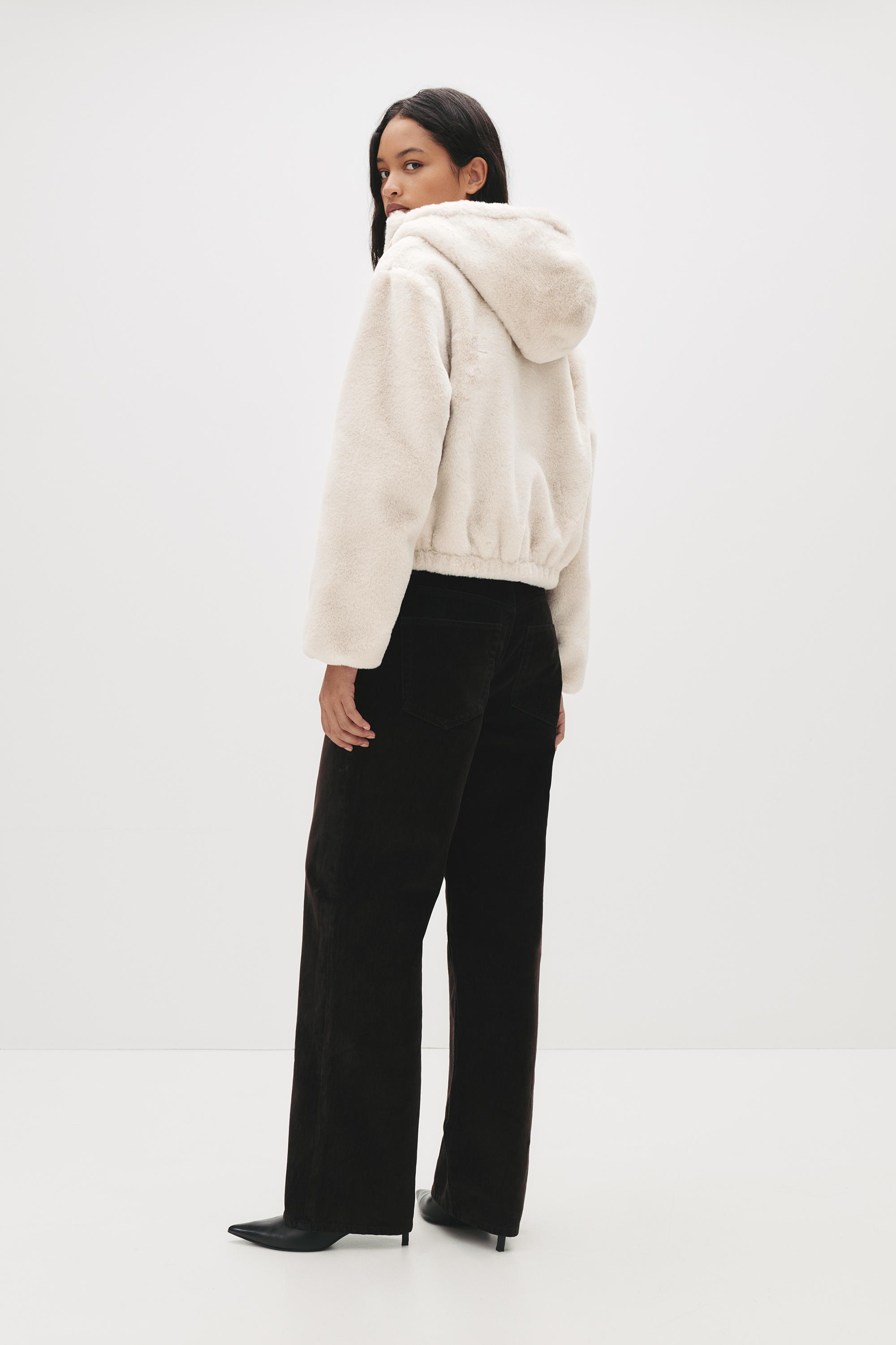 Kapüşonlu suni kürk ceket - Görsel 30