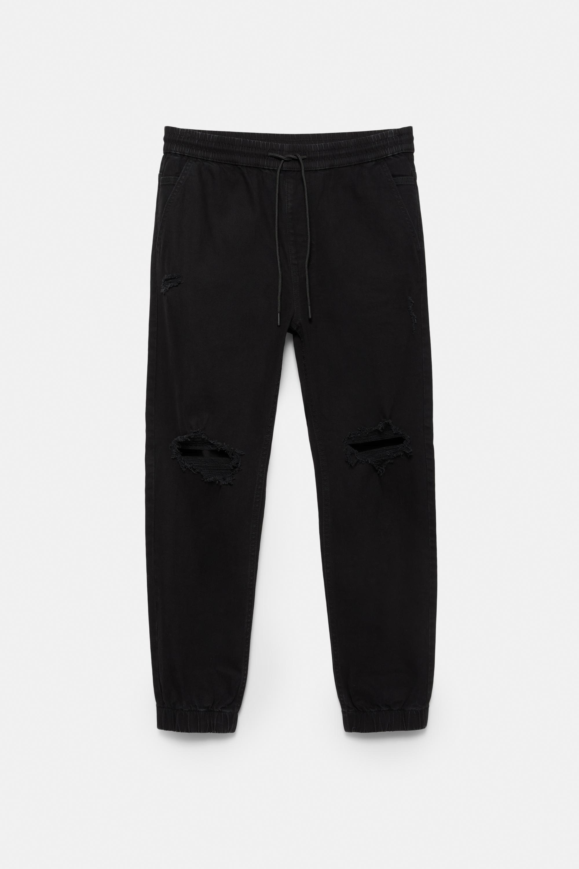 Ripped denim jogger trousers — Black