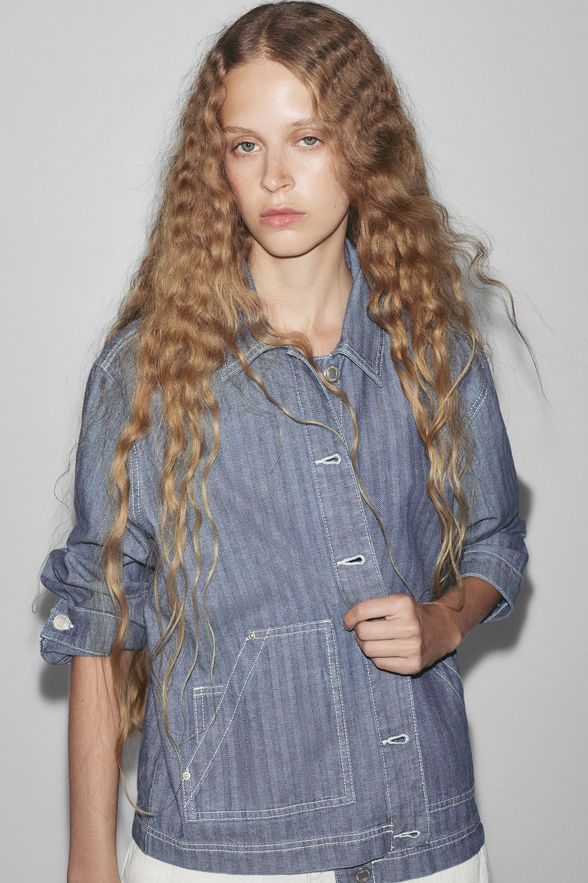 Veste en jean rayée pull&bear